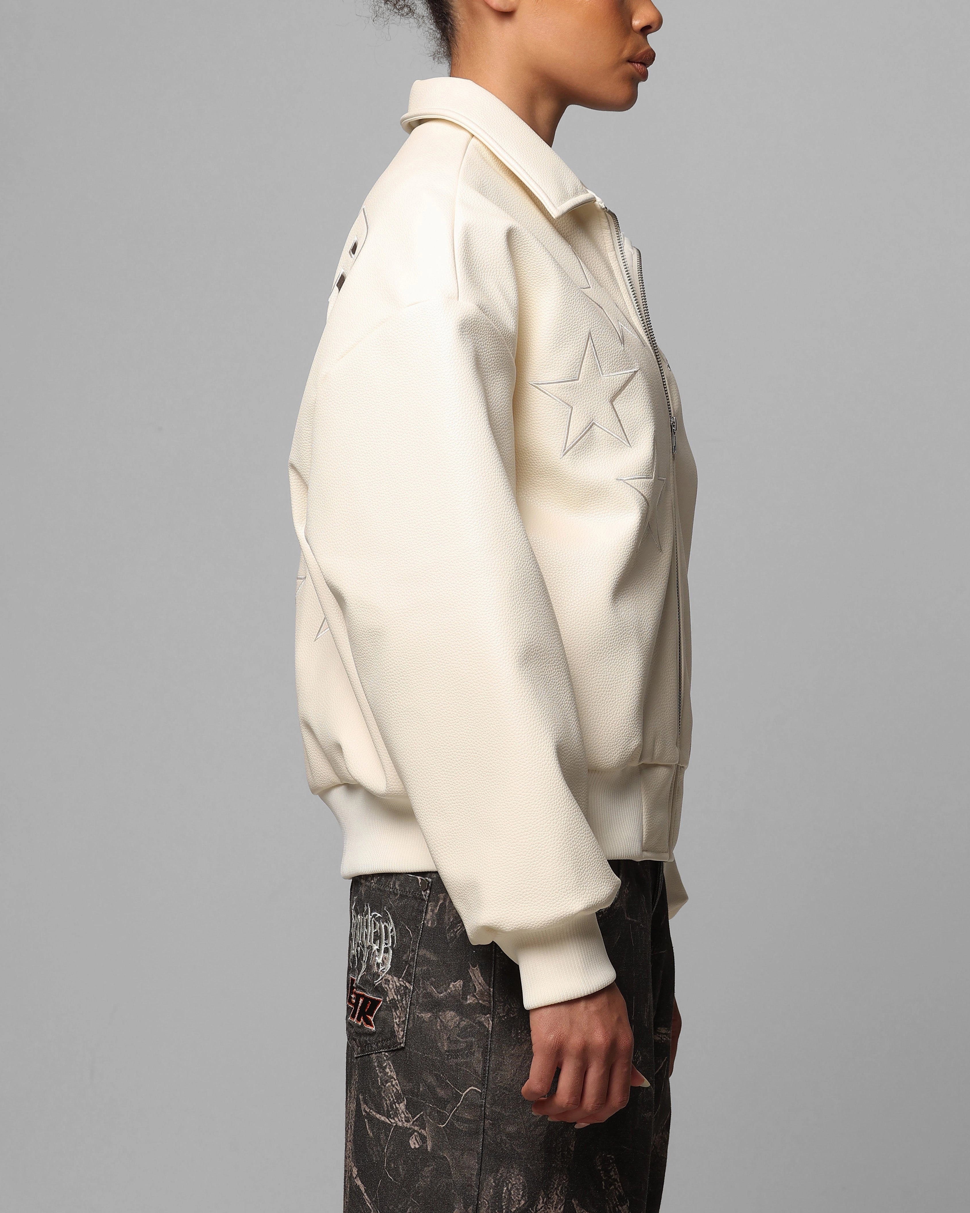 comfort enhancer Loiter Solar Vegan Leather Varsity Jacket Beige