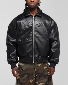 Loiter Solar Vegan Leather Varsity Jacket Black Double Layer Design