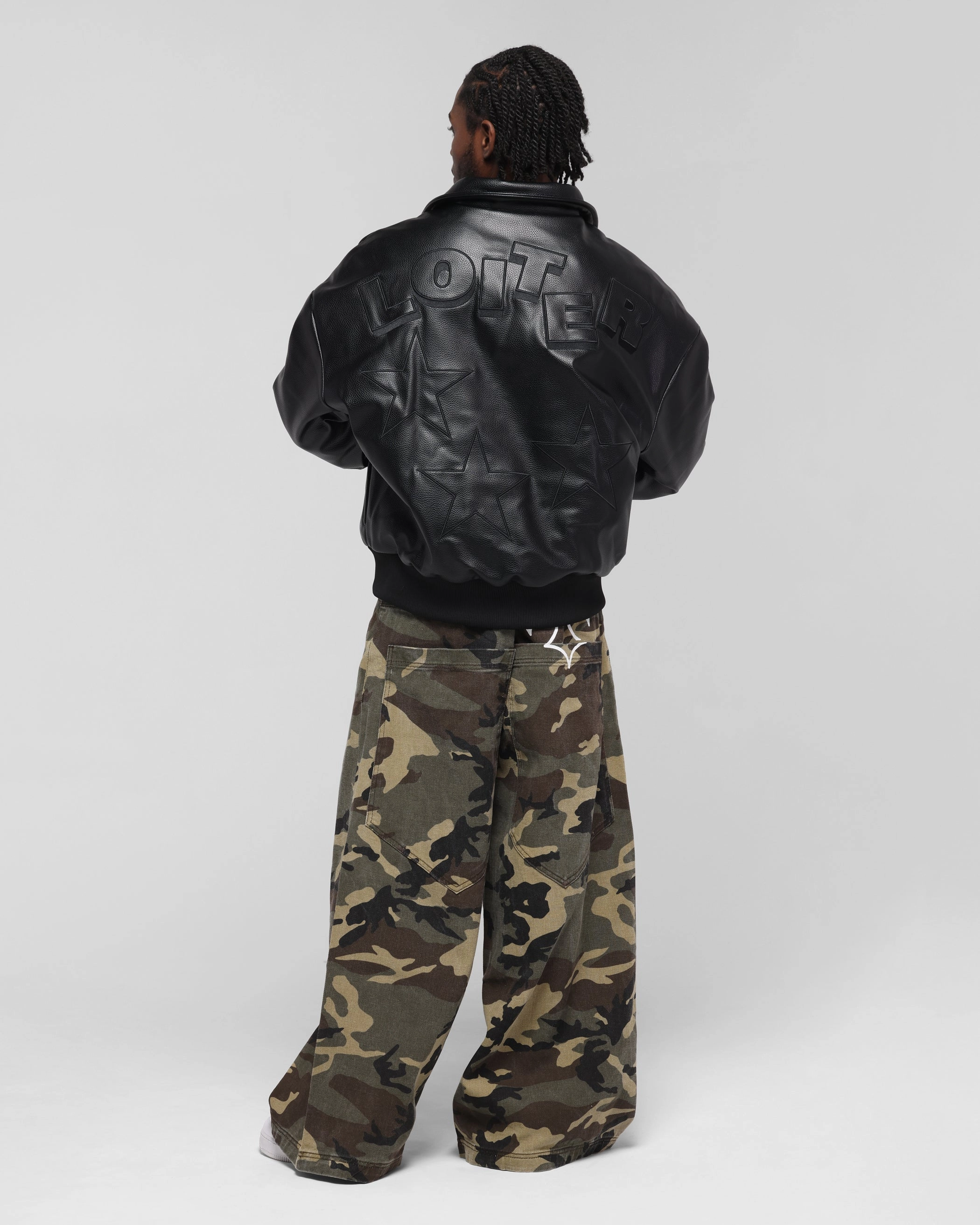 Convertible Features Loiter Solar Vegan Leather Varsity Jacket Black