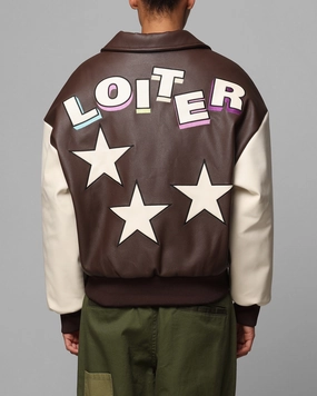Fast Dry Quilted Lining Loiter Solar Vegan Leather Varsity Jacket Brown/Beige