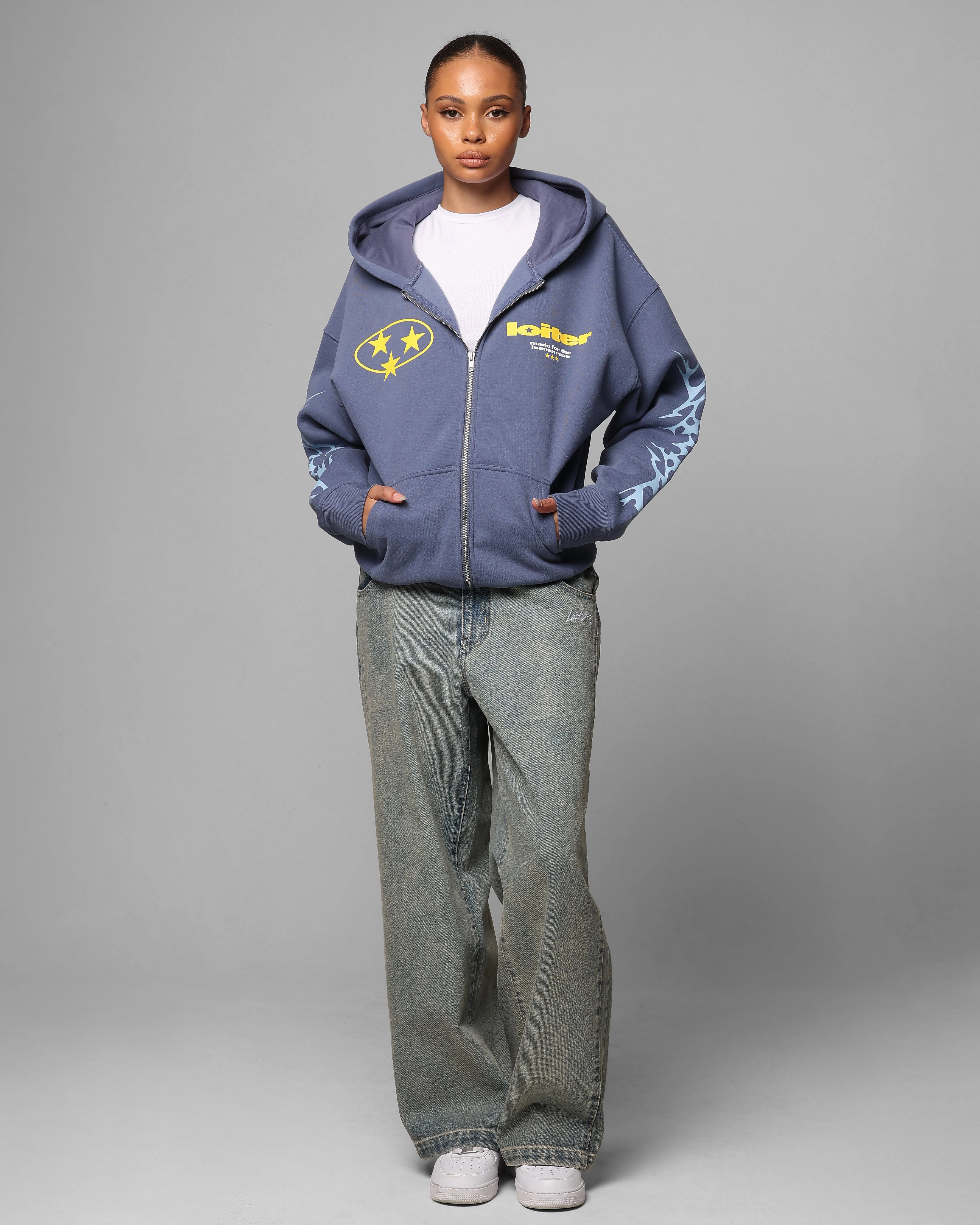 Loiter Solar Zip Hoodie Blue Long-sleeved