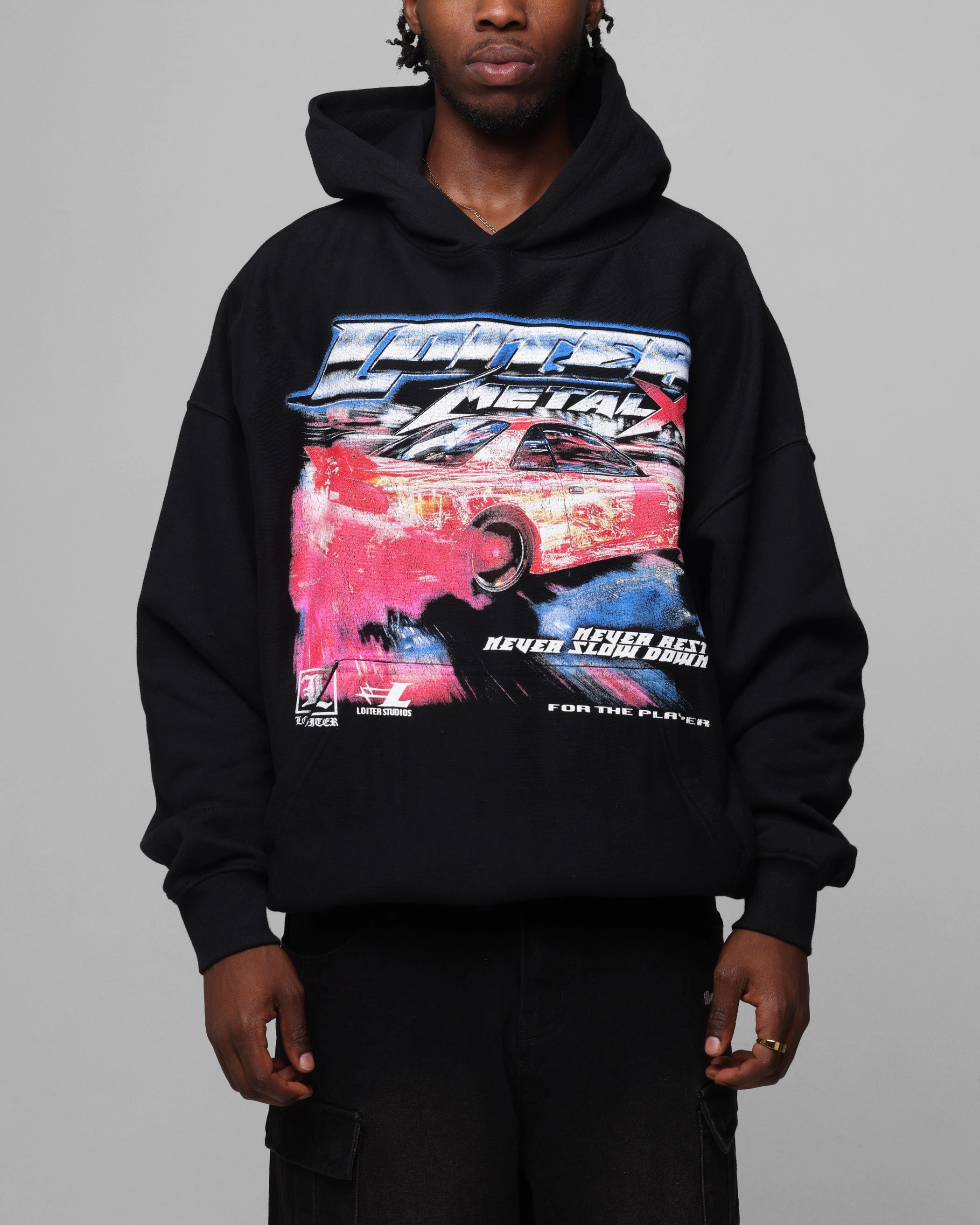 Adjustable Wear Loiter Speed Vintage Hoodie Black