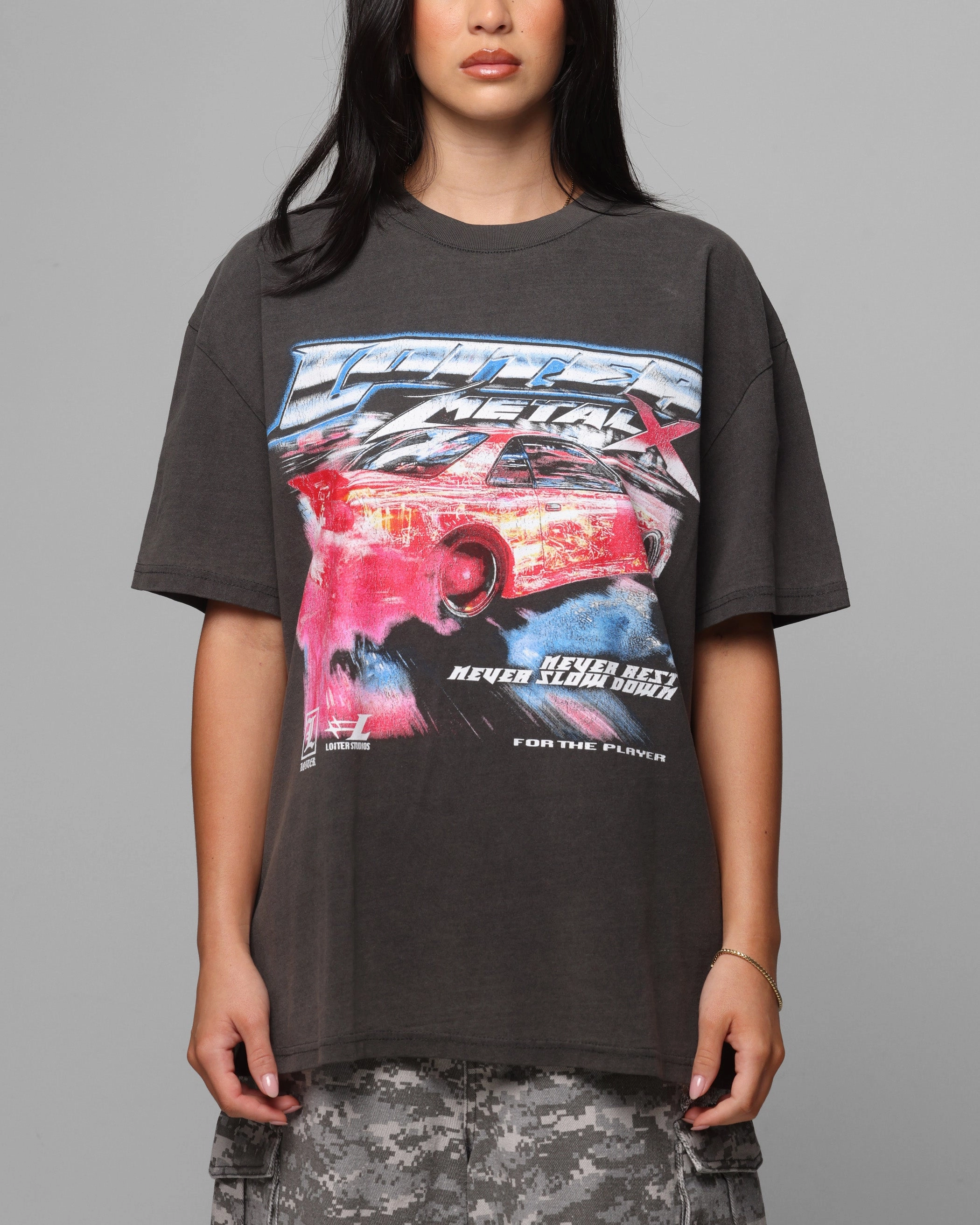 Loiter Speed Vintage T-Shirt Black Wash Stretchable