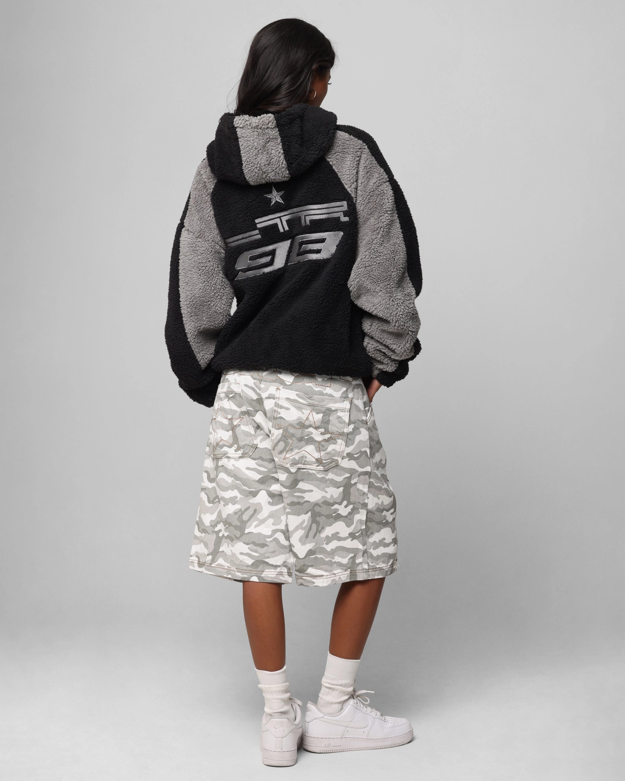 Adjustable upcycled design Loiter Speedway Fleece Jacket Black/Grey