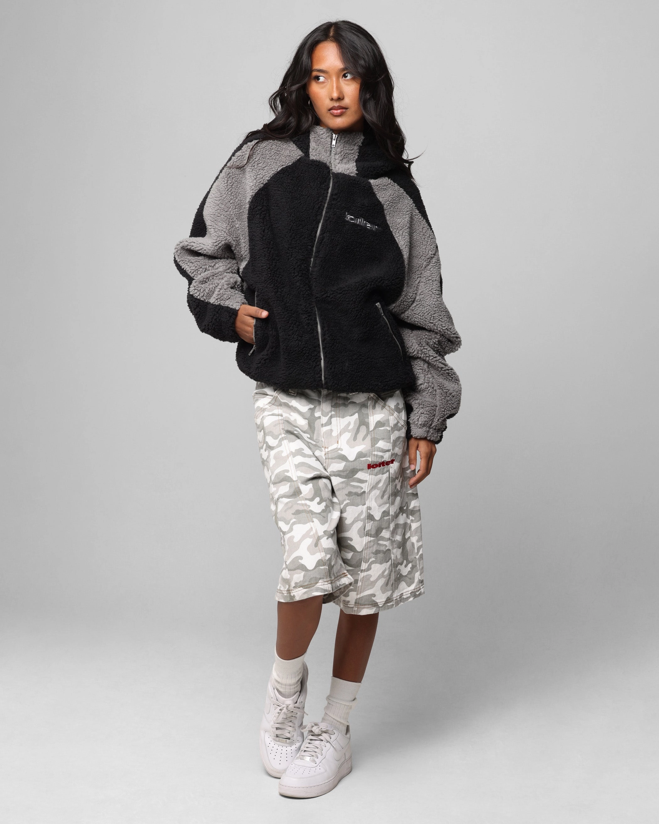 Loiter Speedway Fleece Jacket Black/Grey plus-size