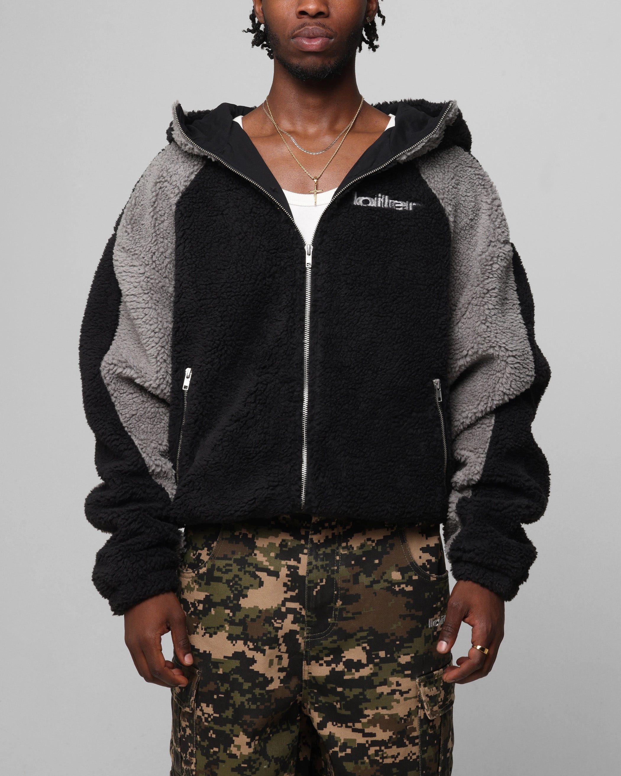 Loiter Speedway Fleece Jacket Black/Grey suitable for holidays