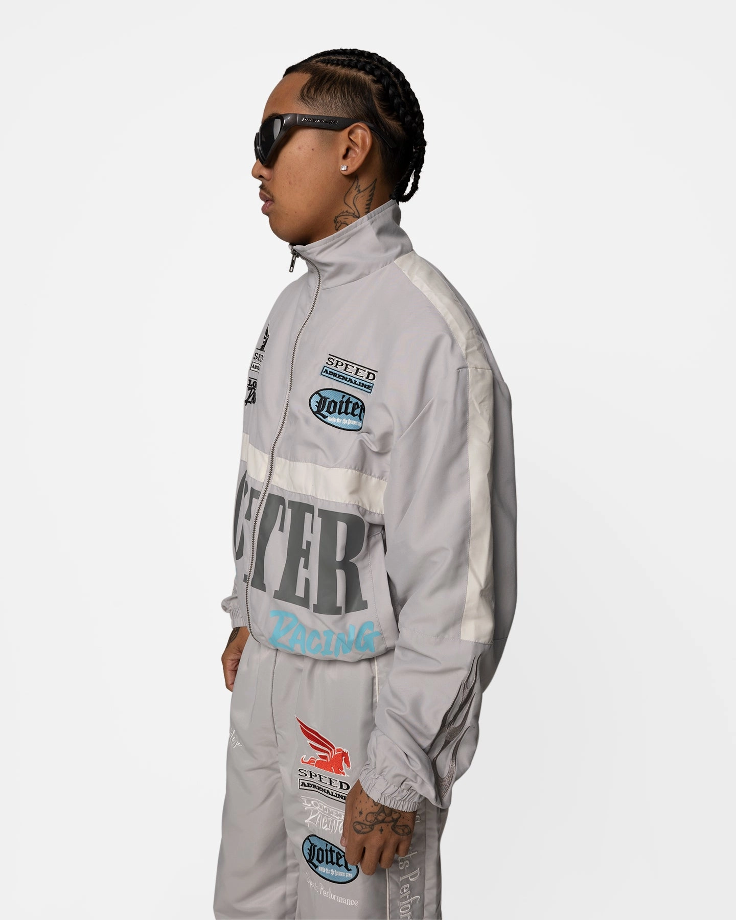 Loiter Speedway Windbreaker Jacket Grey Reflective Safety Trim