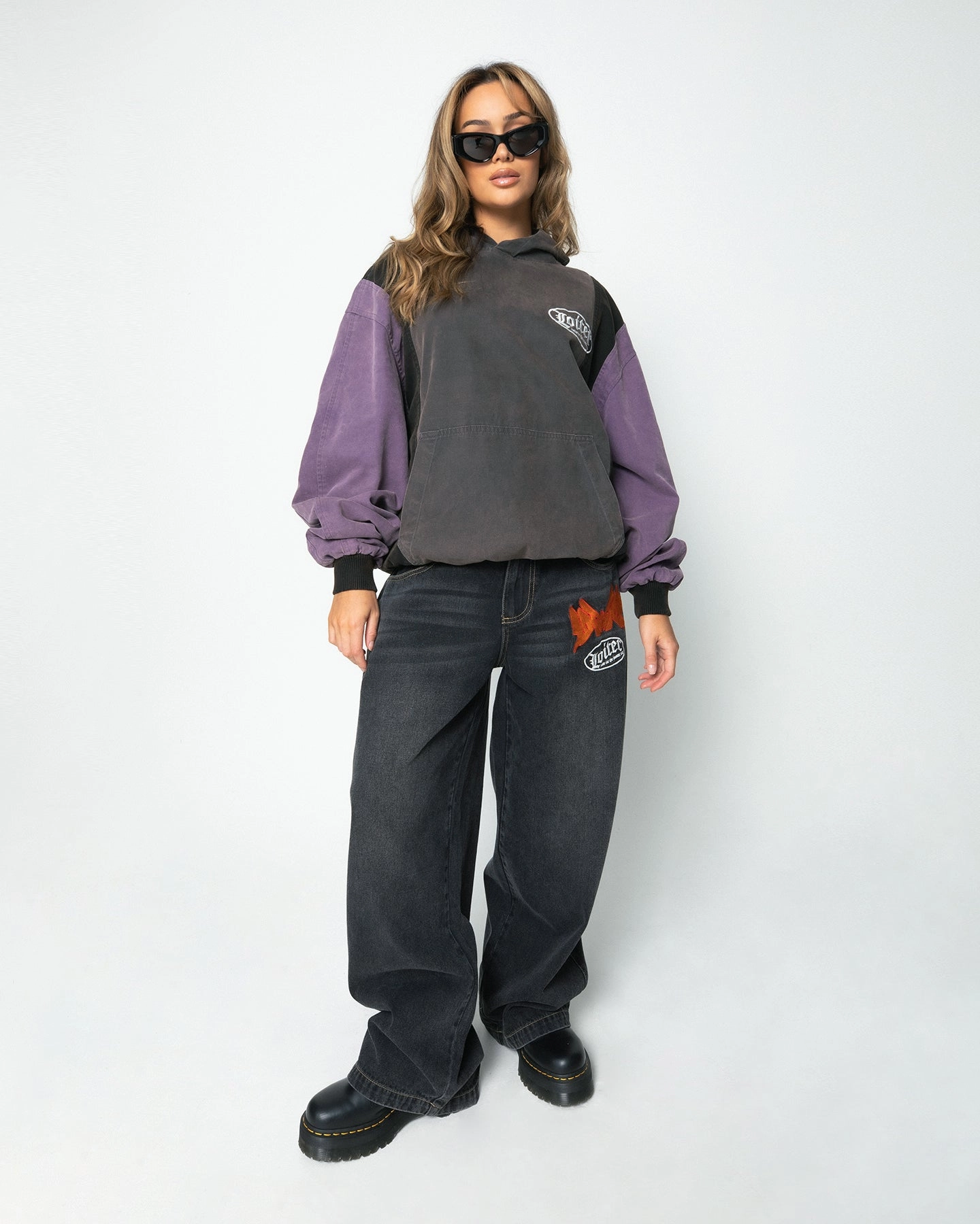 Elastic waist Loiter Splinter Hoodie Charcoal/Purple