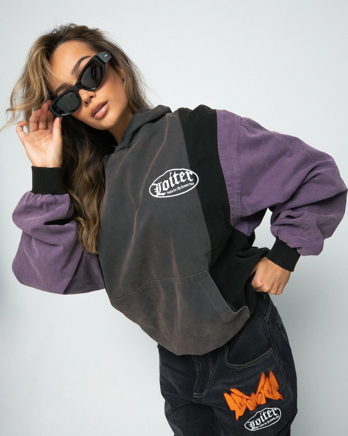 Loiter Splinter Hoodie Charcoal/Purple Technique Zip Off Detailing