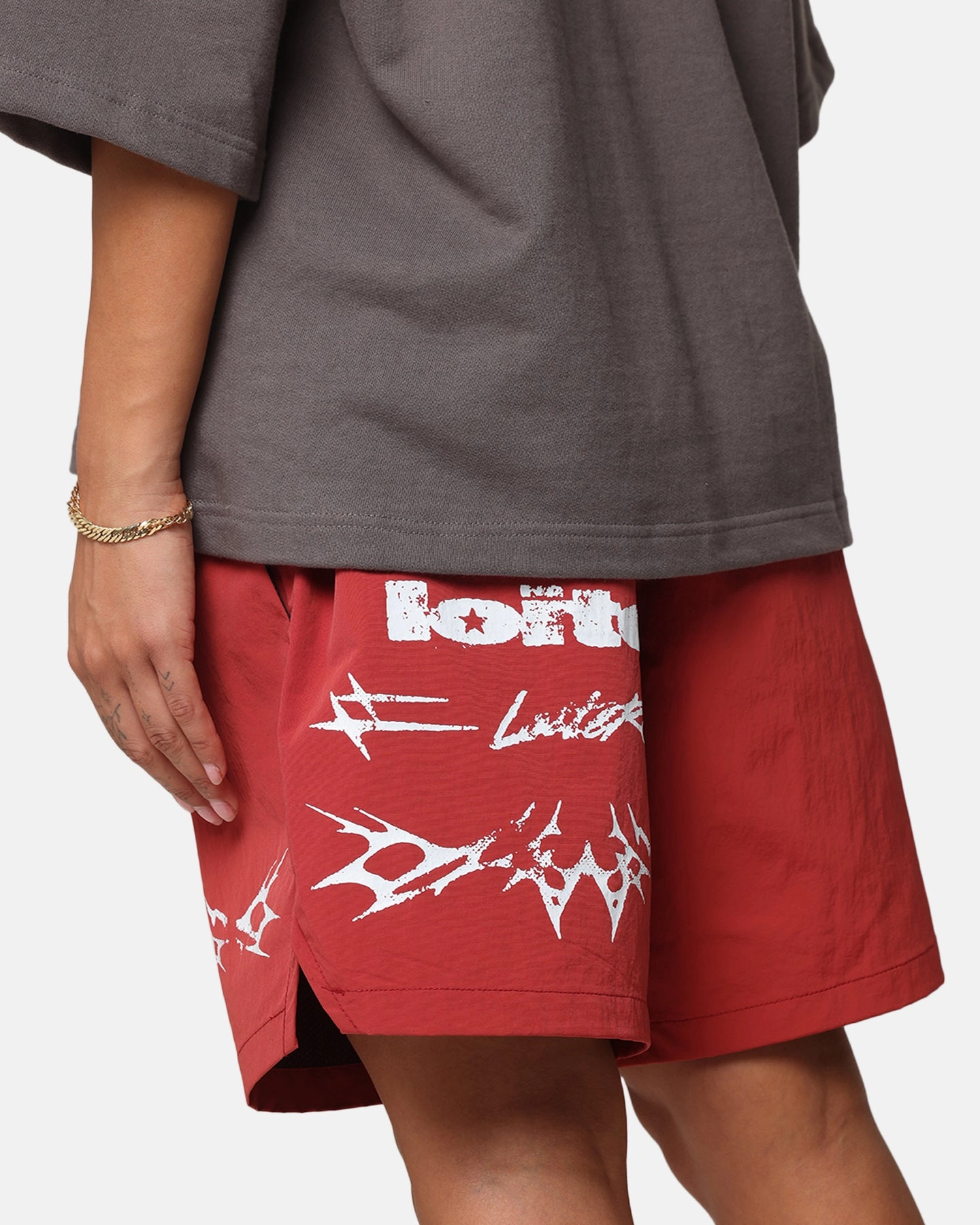 Fun Colors Loiter Stacked Metal Walk Shorts Burgandy