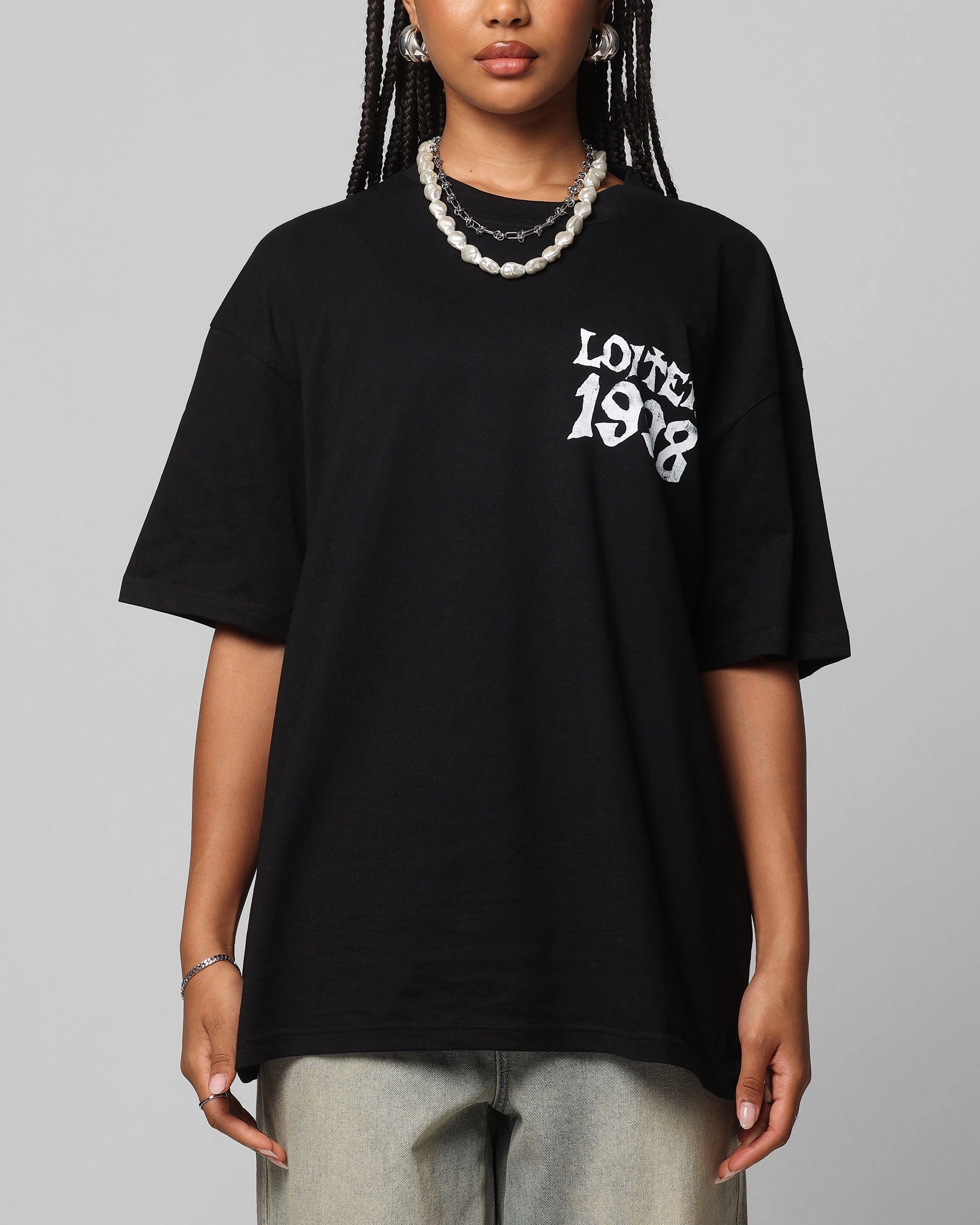Loiter Staple Logo Drop T-Shirt Black Reinforced Hems Classic Color
