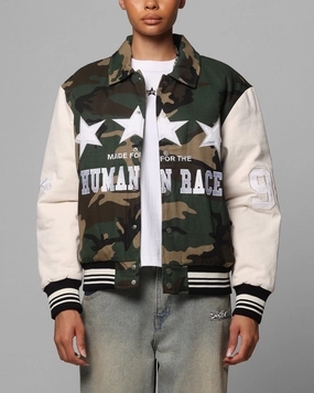 Trophy Personalized Loiter Star Child Varsity Jacket Woodland Camo