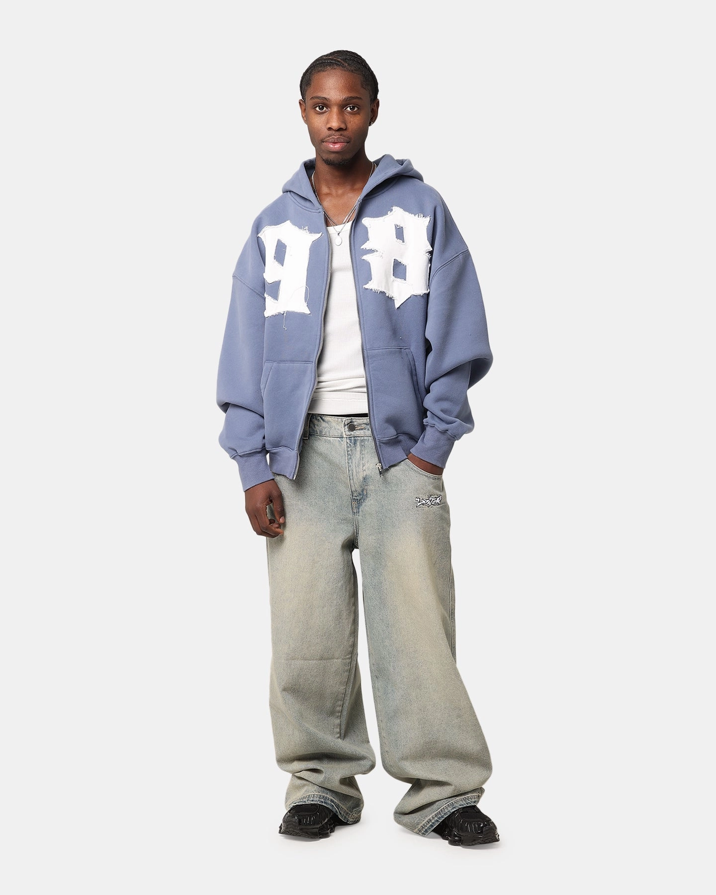 Street Ready Laser Cut Vents Loiter Star Child Zip Hoodie Navy