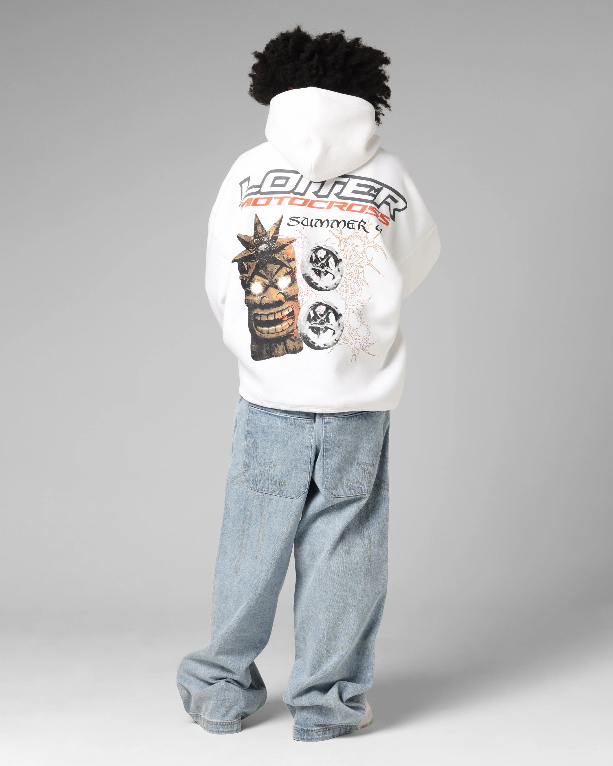 Loiter Summer Motocross Hoodie White Military - grade Adjustable Drawstrings