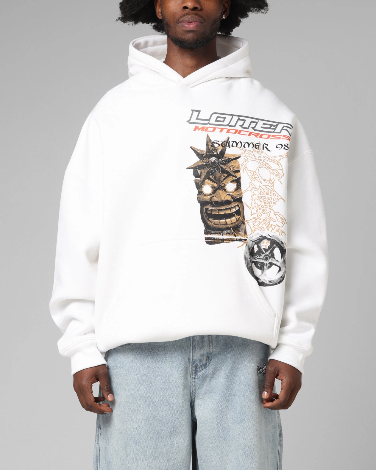 Enhanced Ventilation Panels Multi - functional Loiter Summer Motocross Hoodie White