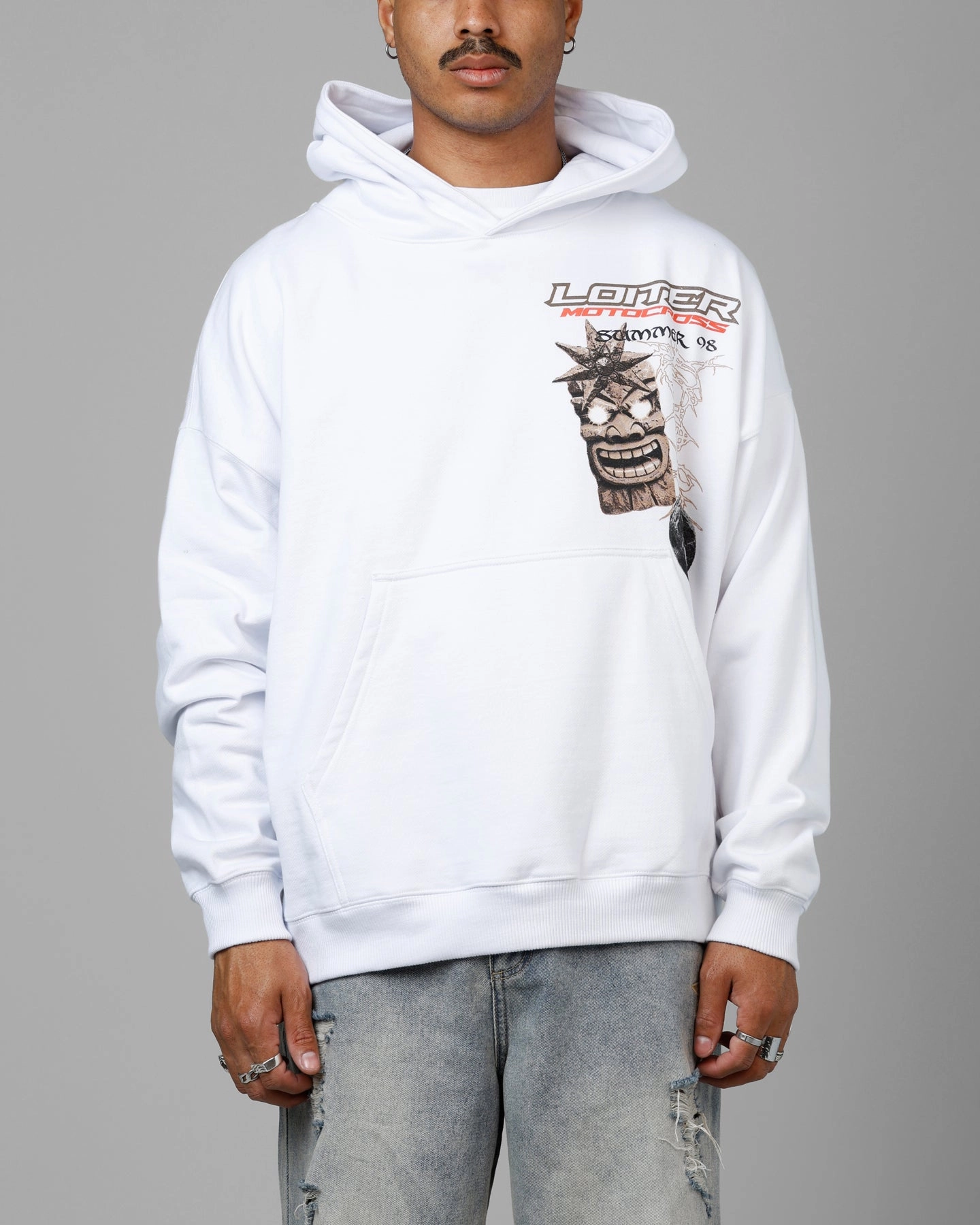 Light Reflective Logos Loiter Summer Motocross Premium Hoodie White