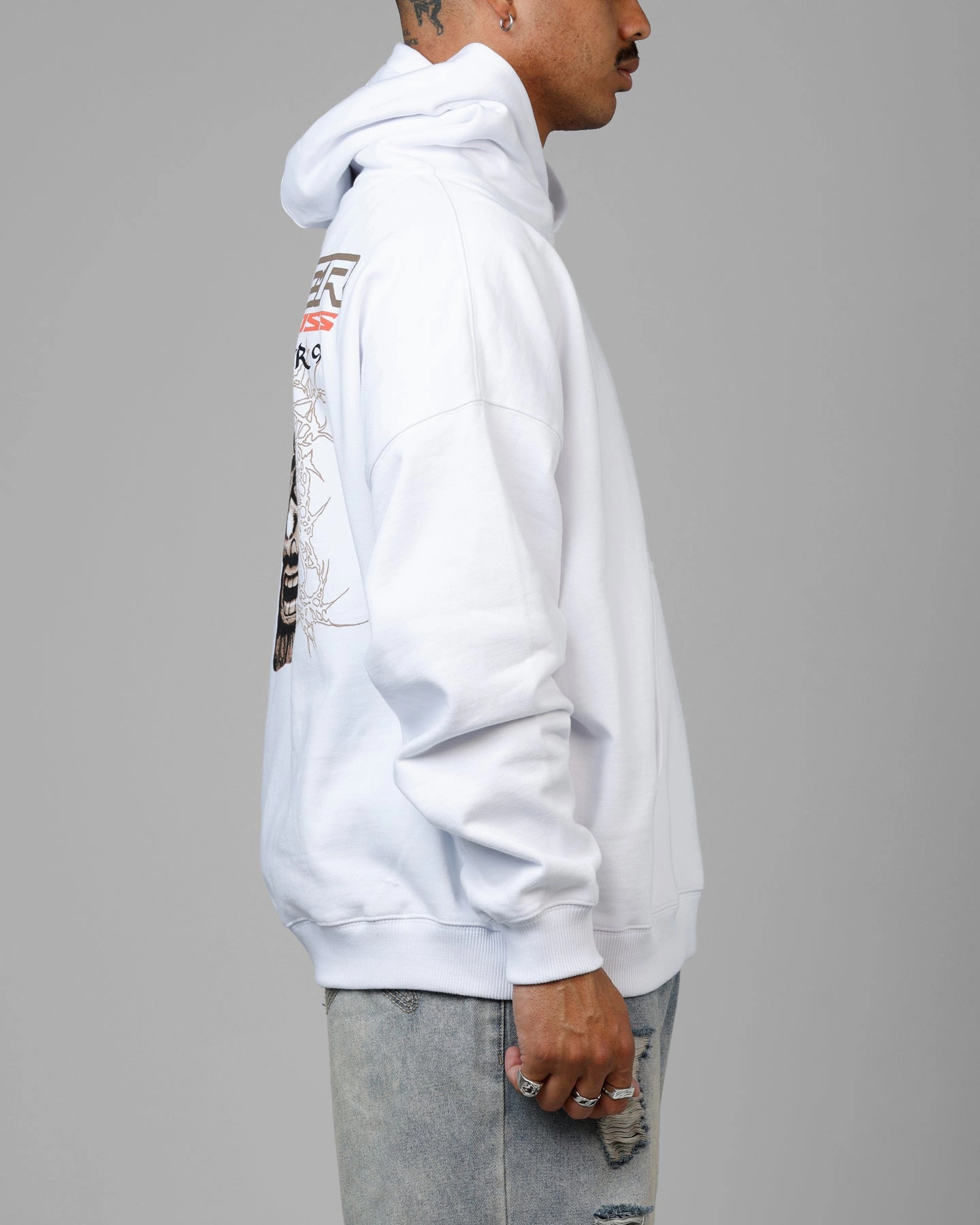 Polyester Loiter Summer Motocross Premium Hoodie White