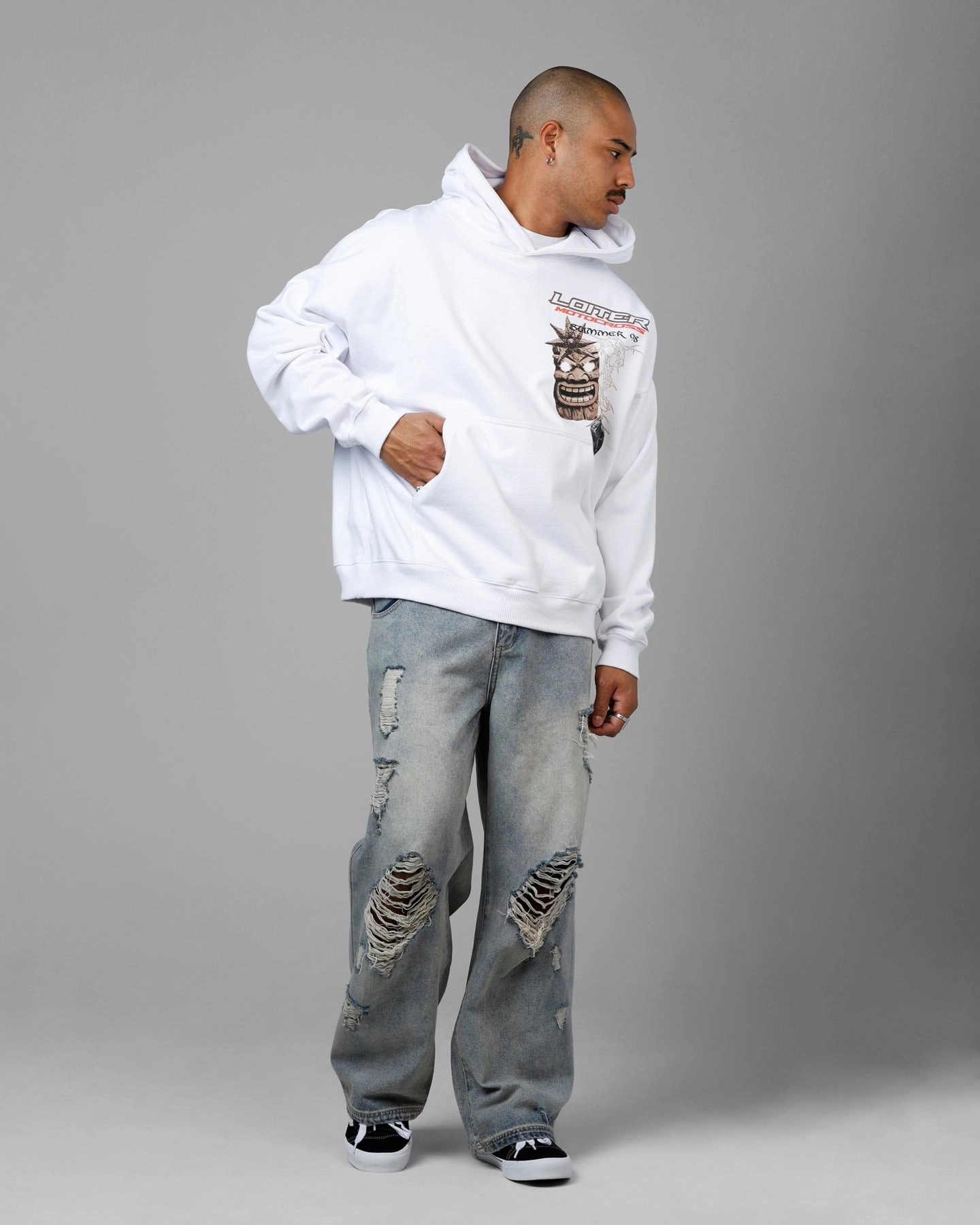 Loiter Summer Motocross Premium Hoodie White Trilby Thermal Jacket