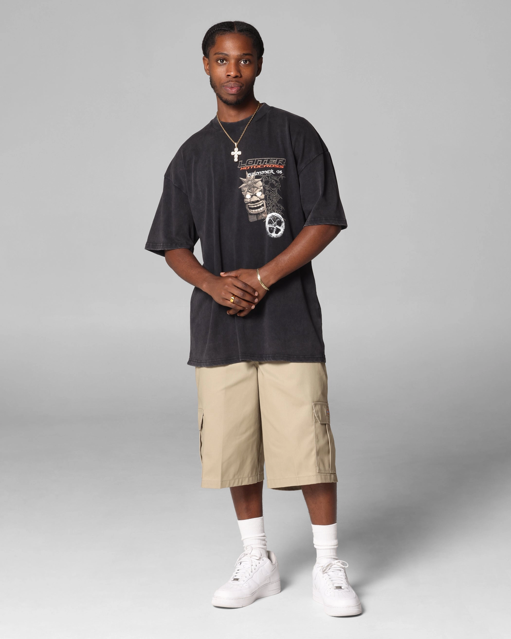 Loiter Summer Motocross T-Shirt Black Acidwash Anti Shrinkage Treatment Holiday Comfort Style