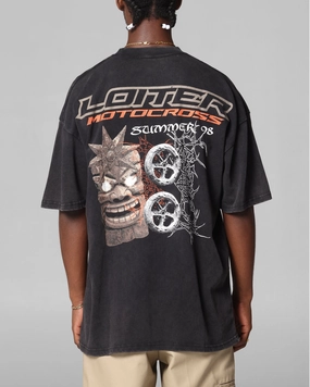 Loiter Summer Motocross T-Shirt Black Acidwash Summer Favorite Anti-bacterial