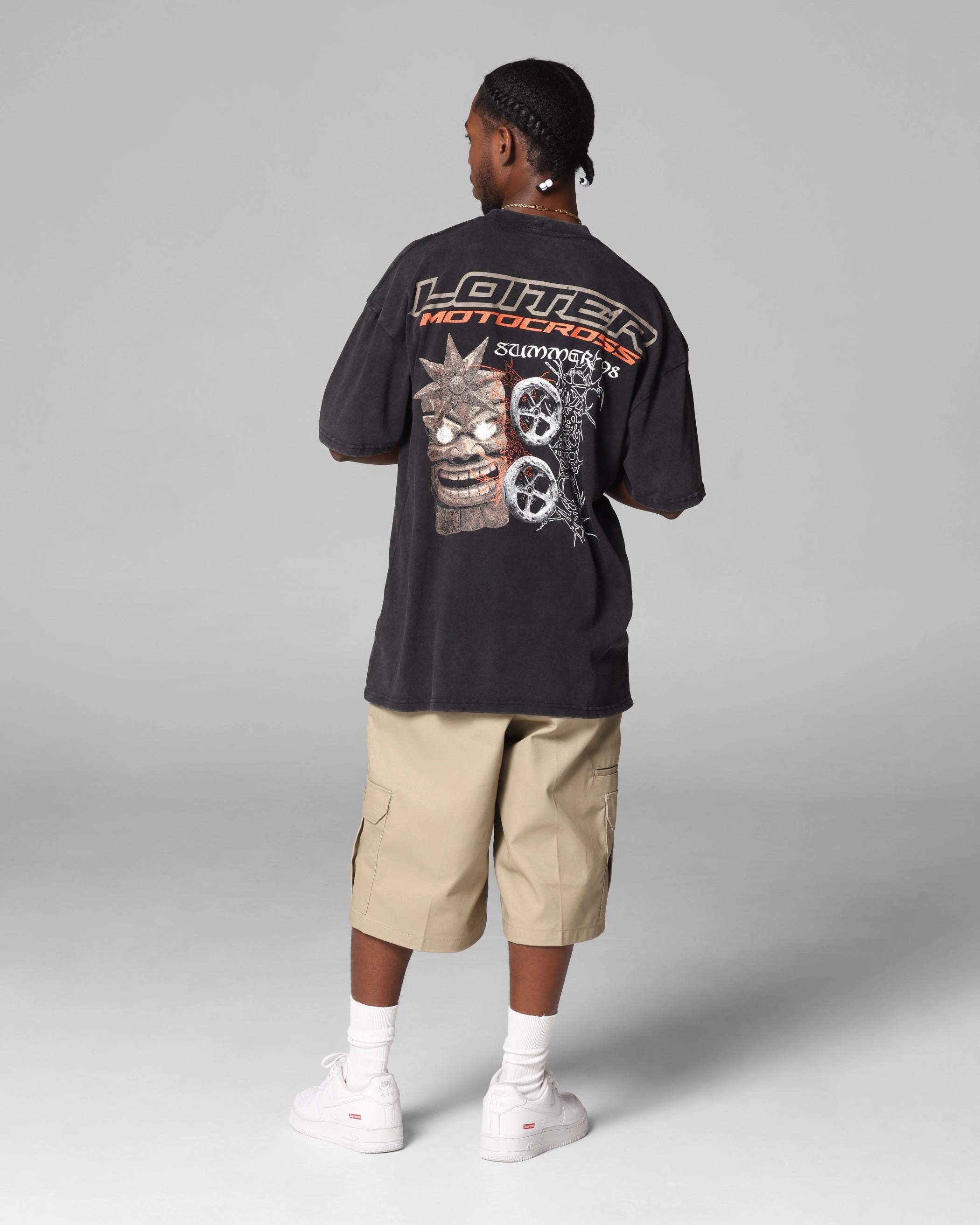 Summer Ready Urban Trend Loiter Summer Motocross T-Shirt Black Acidwash