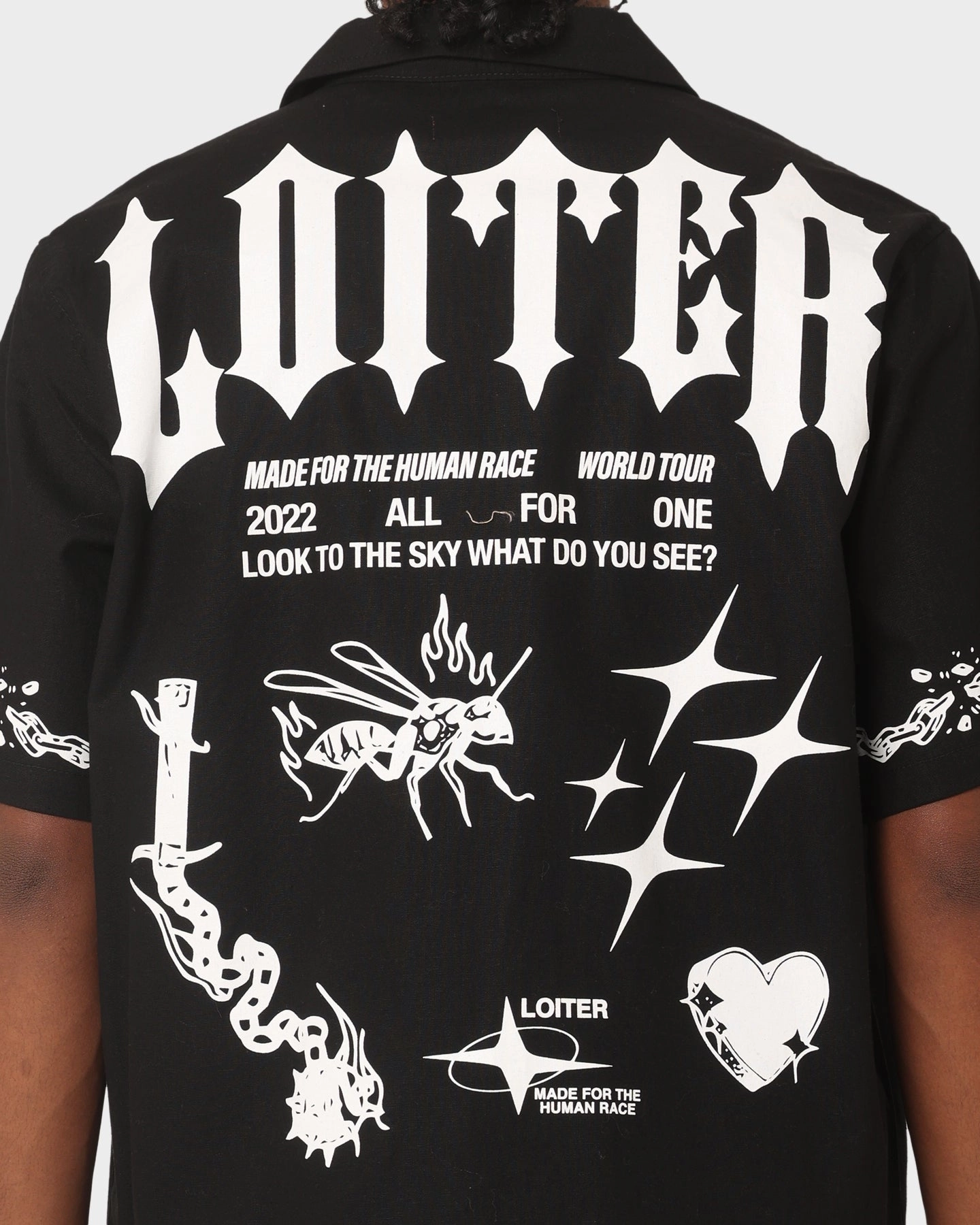 Stretch Fit Technology Loiter Tattoo Button Up Shirt Black
