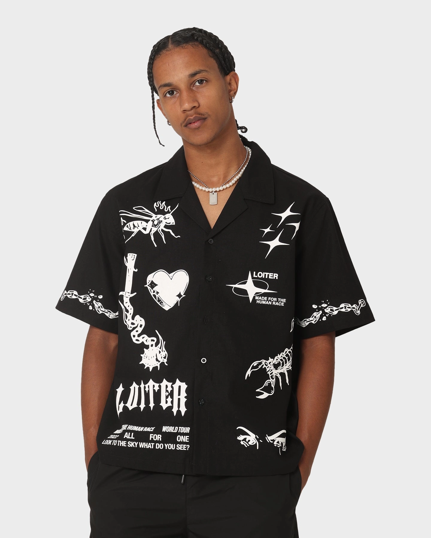 Loiter Tattoo Button Up Shirt Black Soft Texture