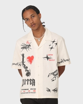Loiter Tattoo Button Up Shirt Ecru handmade touch Street Style