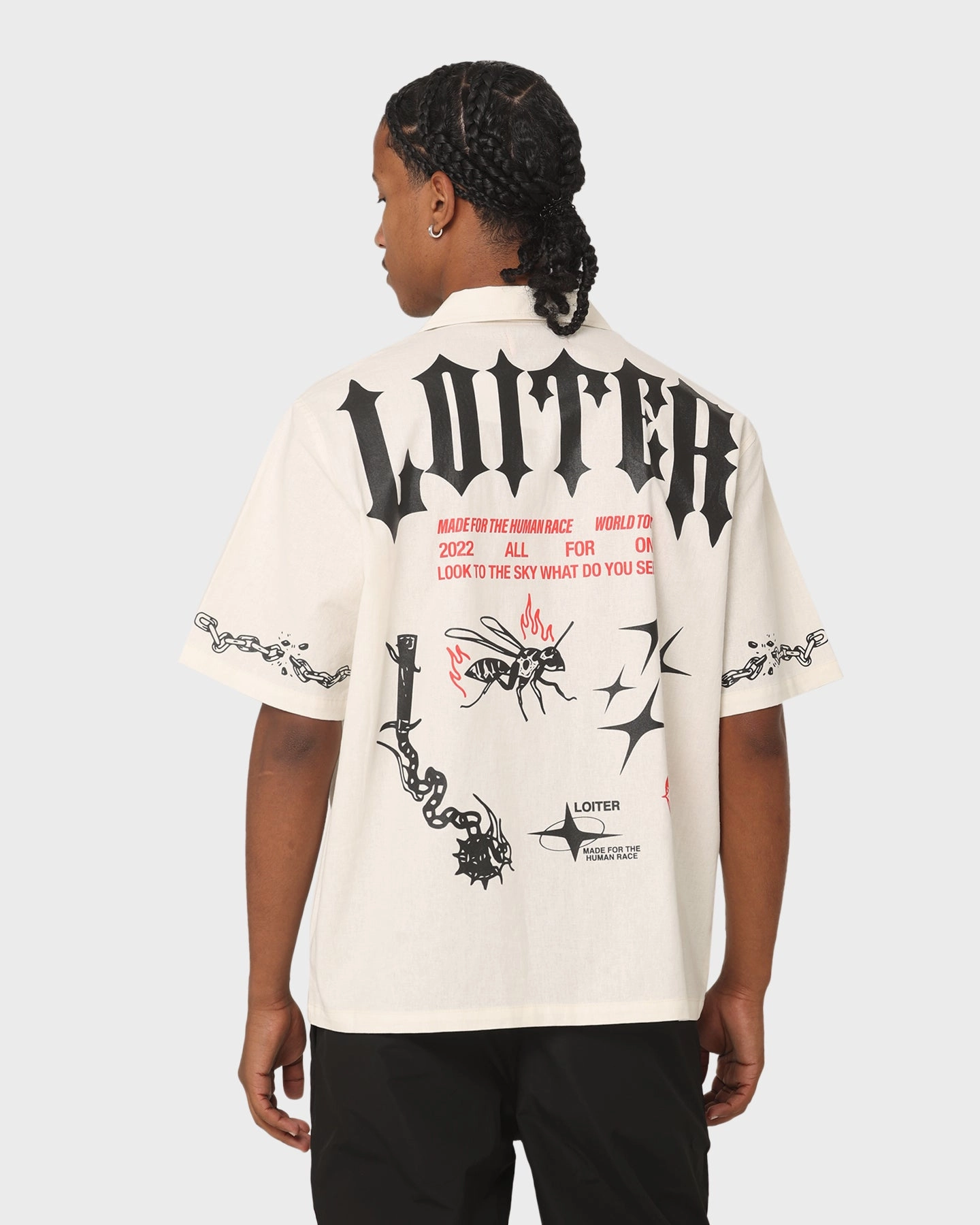 Anti Pill Treatment Loiter Tattoo Button Up Shirt Ecru
