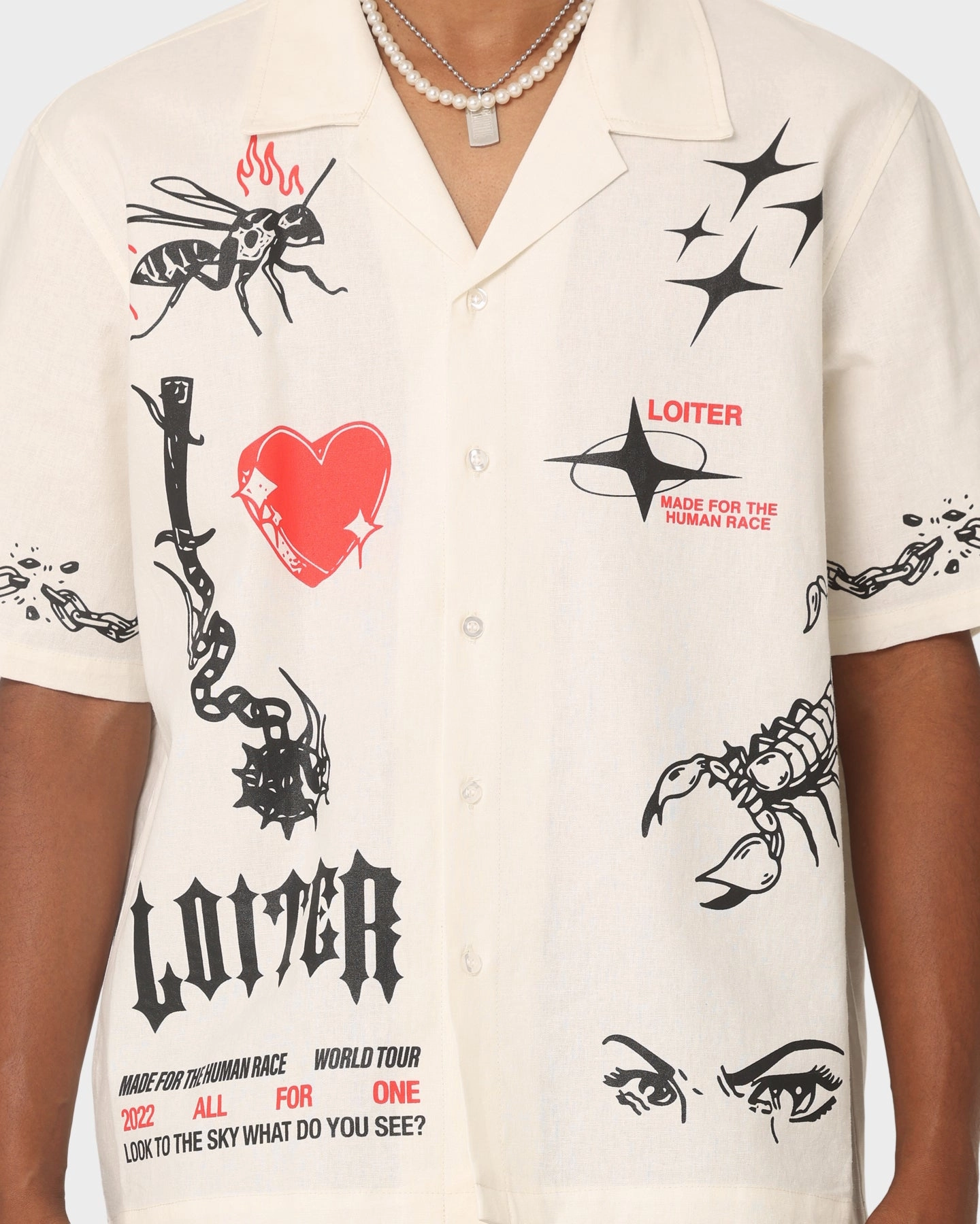 No Chafe Edging Loiter Tattoo Button Up Shirt Ecru