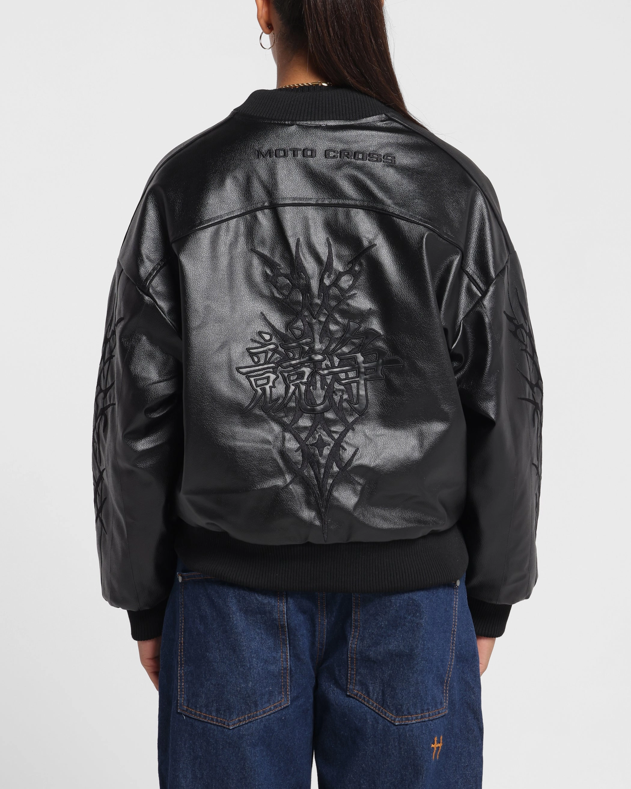 Smart Design Cream Loiter Tokyo Drift Vegan Leather Jacket Black