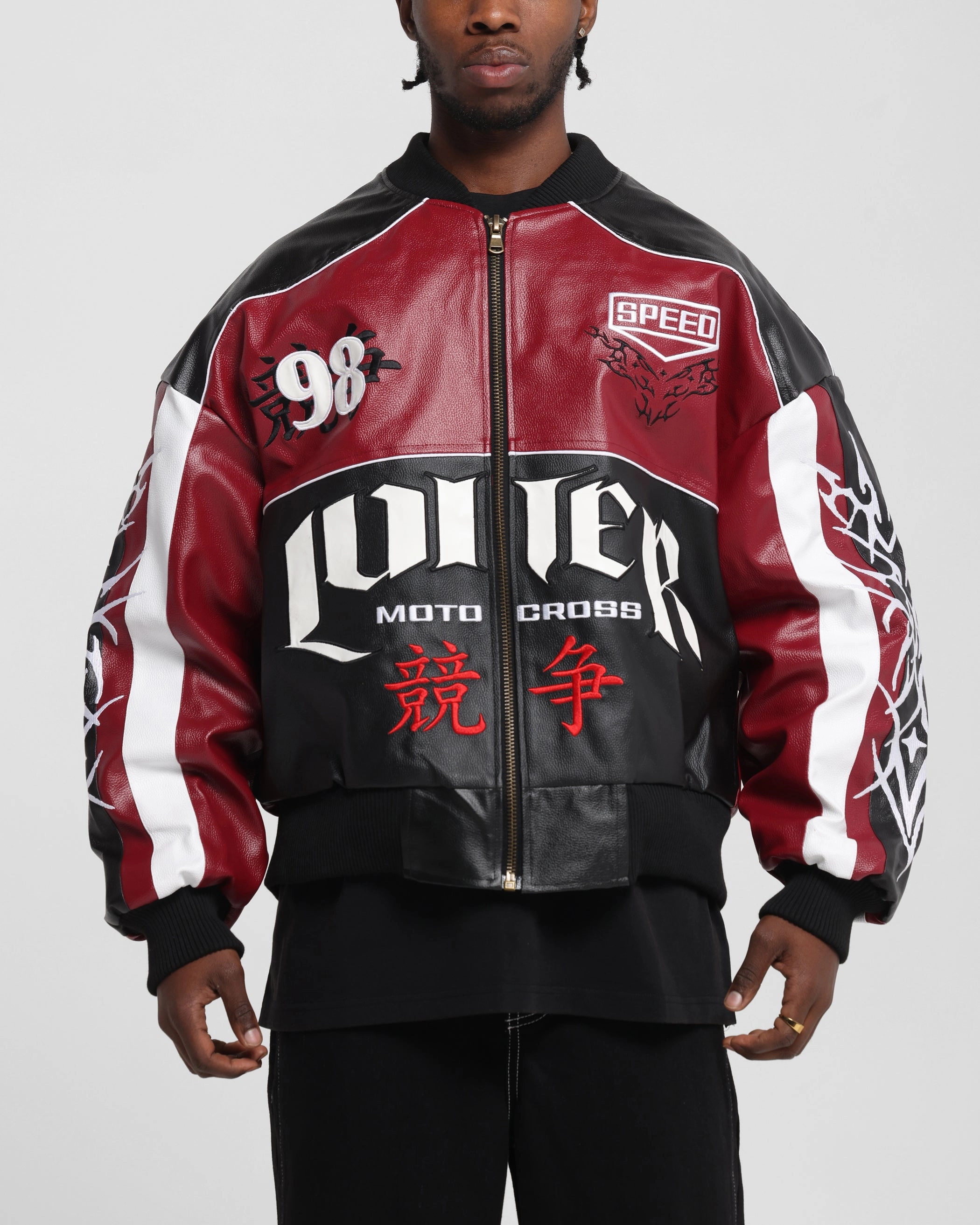 Loiter Tokyo Drift Vegan Leather Jacket Red All Season Light Reflective