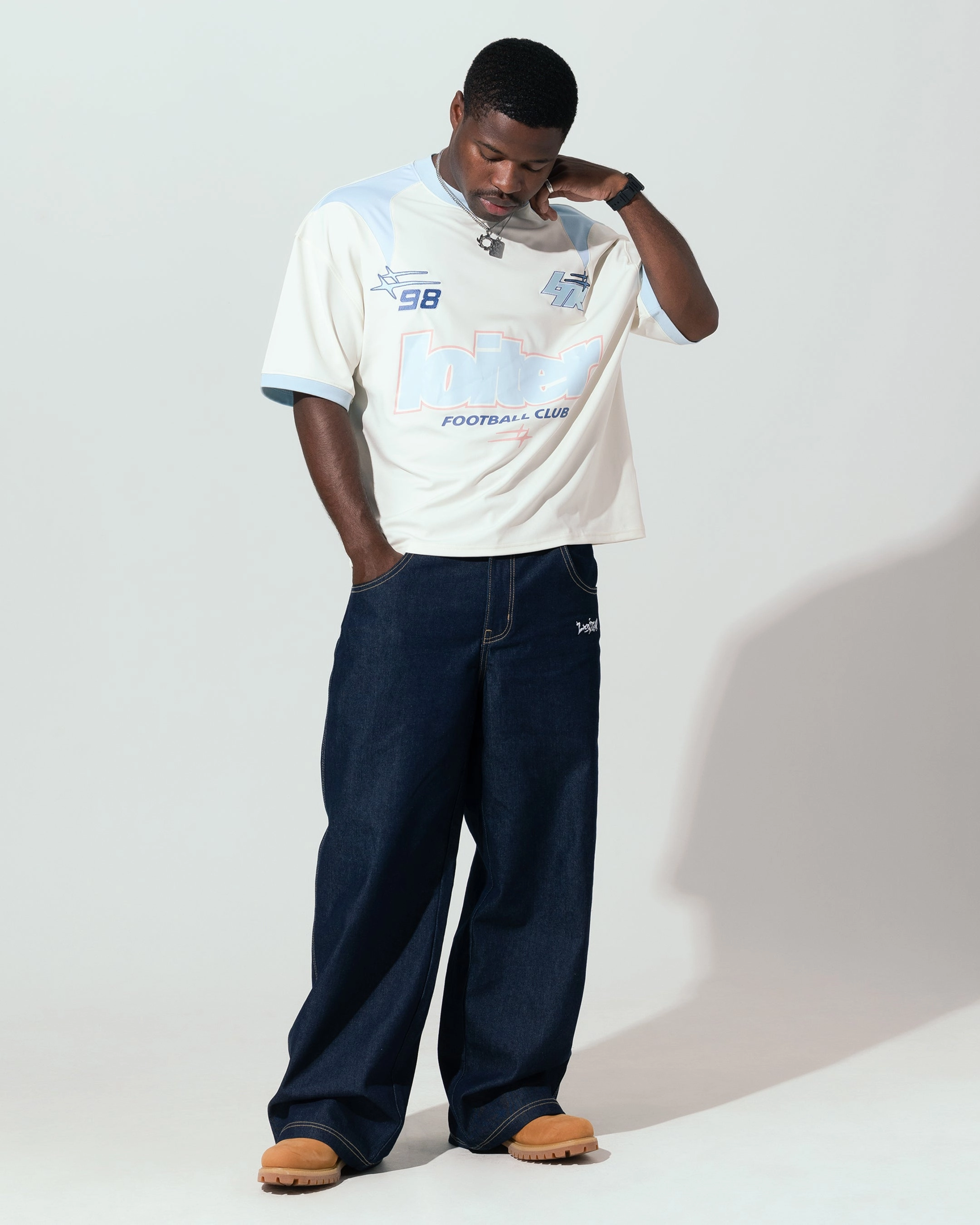No Shrink Fabric Loiter Tournament Jersey Off White/Blue