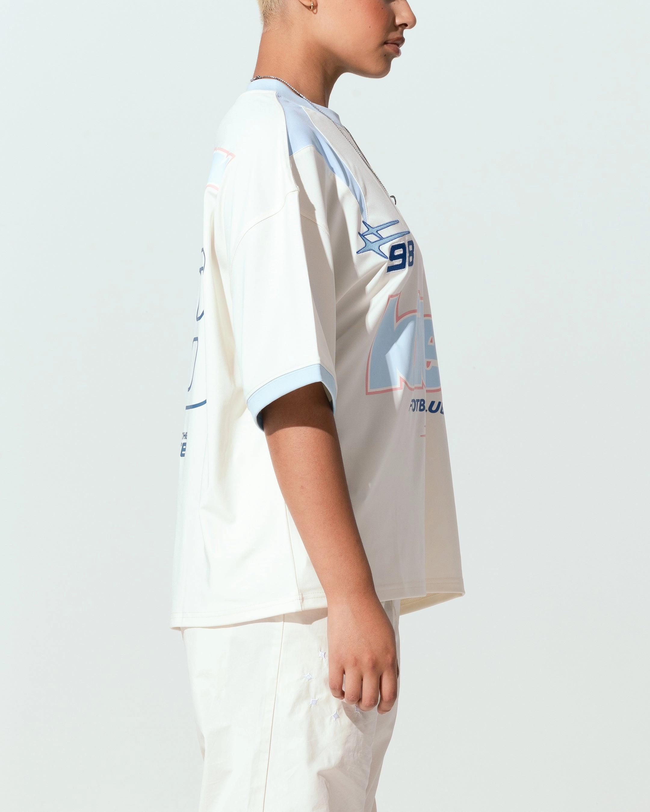 Loiter Tournament Jersey Off White/Blue Stretchable Collar Band SlimFit