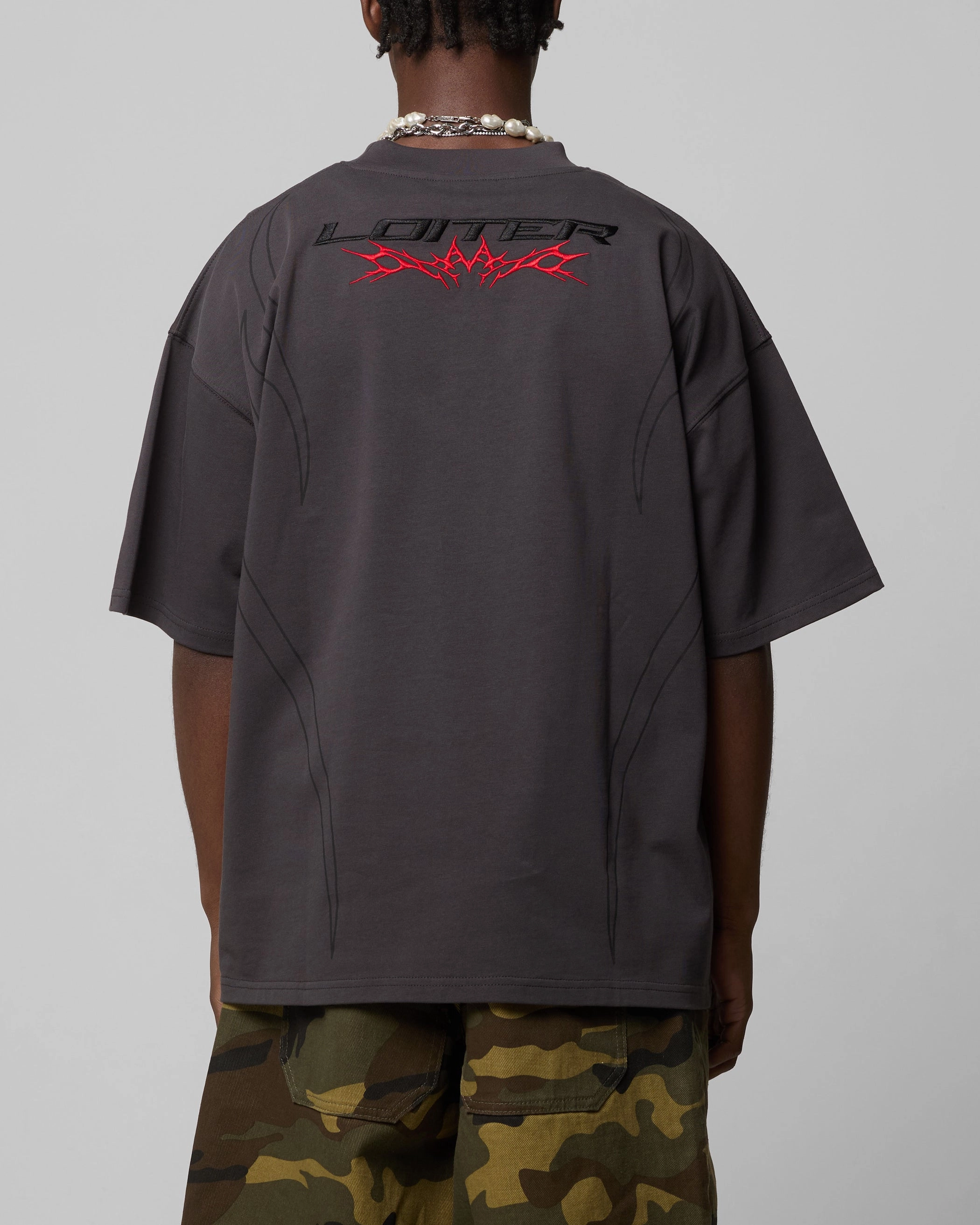 Loiter Trackstar T-Shirt Charcoal Reinforced Shoulder Stitching