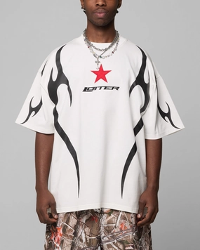 Scoop neck femininity Drop Shoulder Cut Loiter Trackstar T-Shirt Off White
