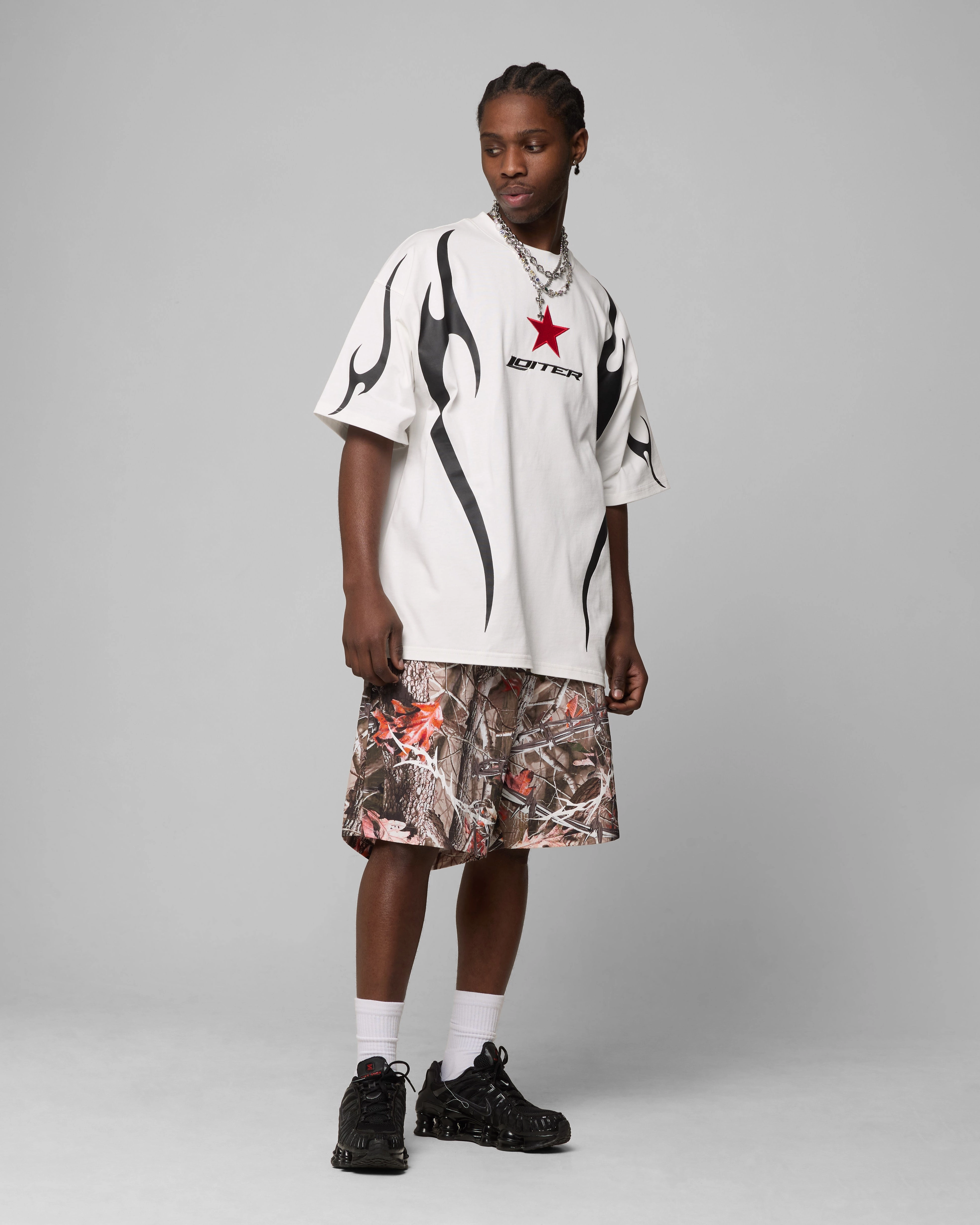 Loiter Trackstar T-Shirt Off White Geometric Print