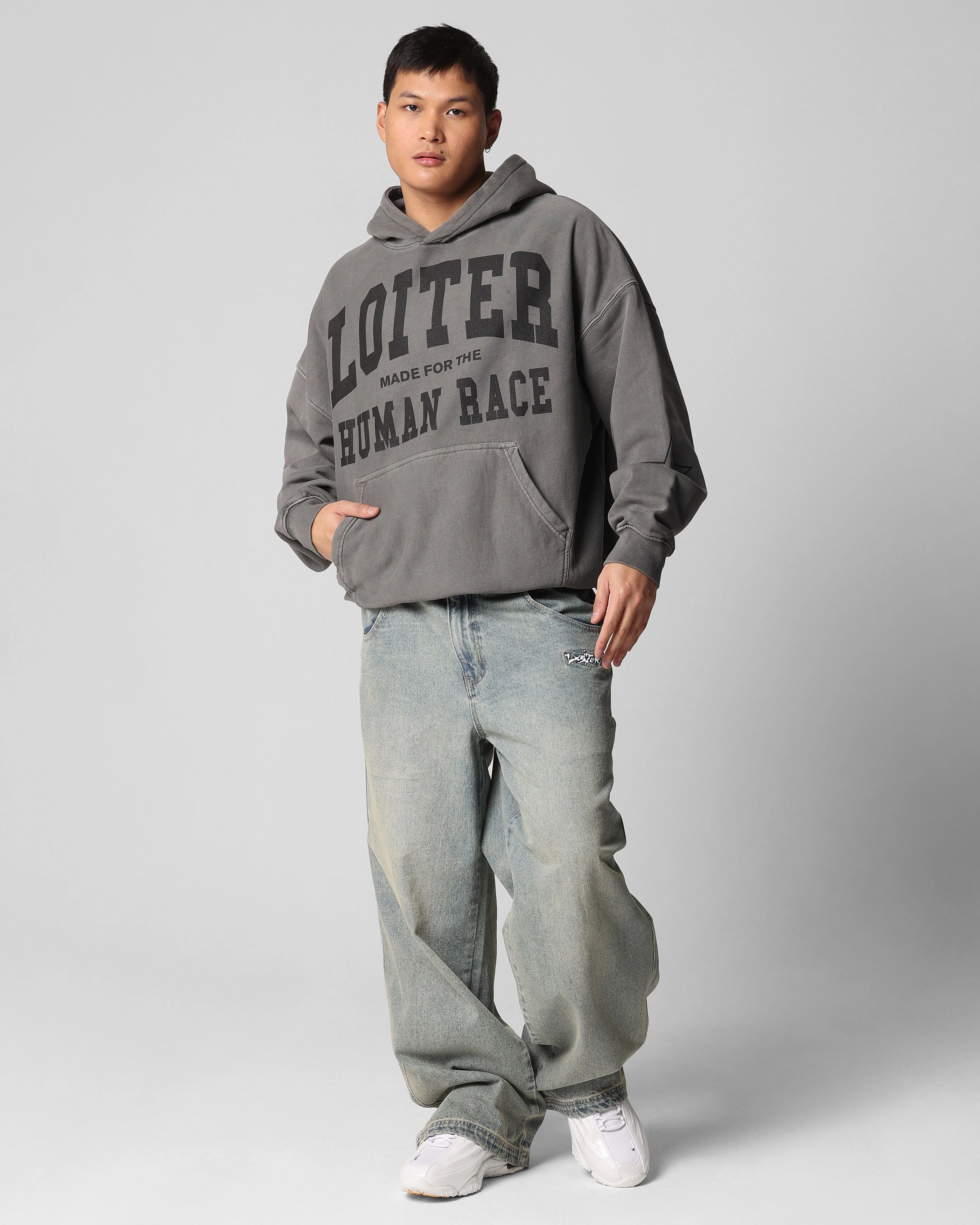 Loiter Training Day Hoodie Washed Charcoal Position