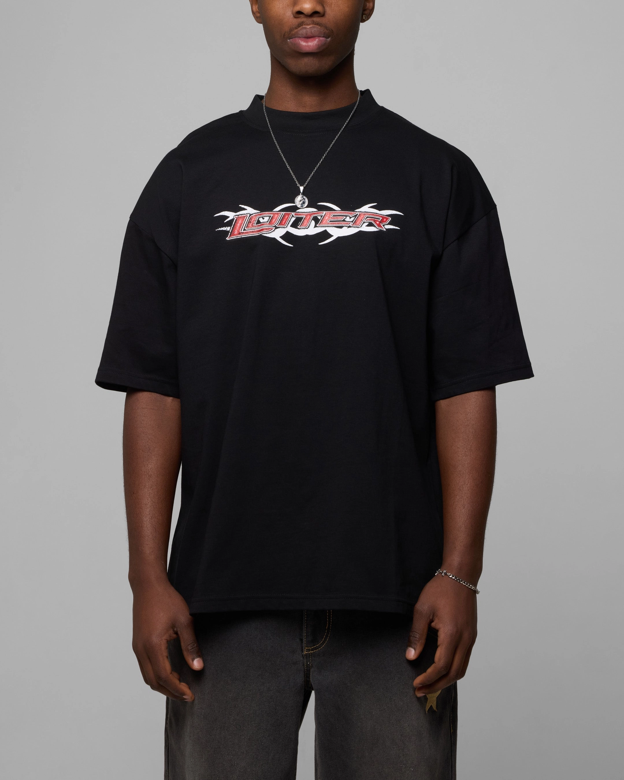 Versatile Layering Loiter Tribal Vintage T-Shirt Black