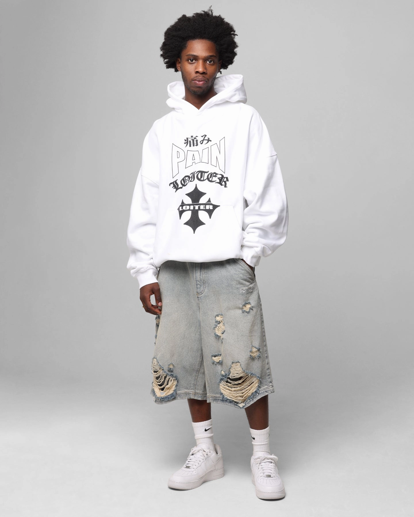Loiter Ultimate Pain Hoodie White Reinforced Shoulder Structure