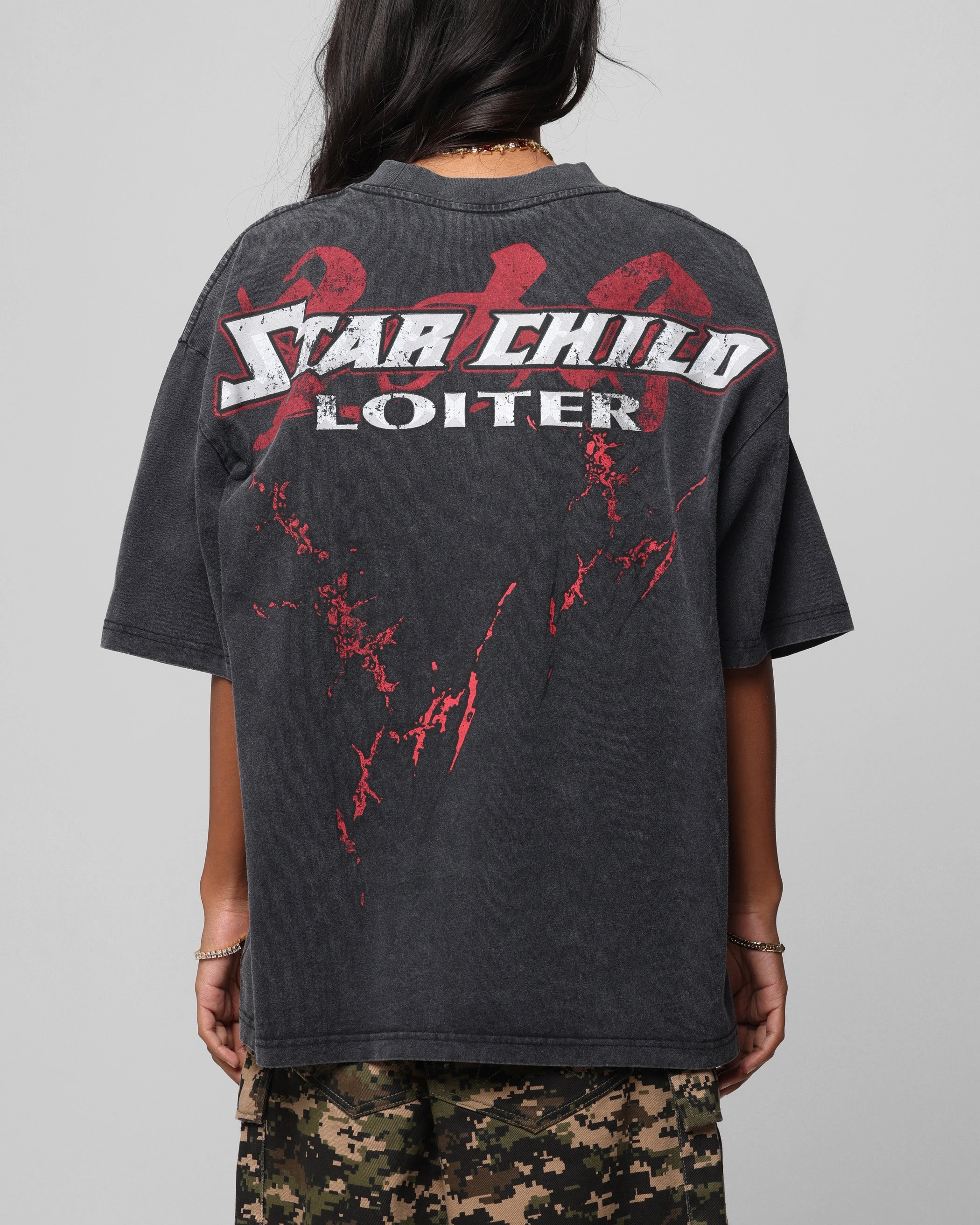 Edgy Loiter Valkyrie Vintage T-Shirt Black Wash