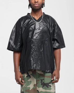 Yarn Dye Pattern Athletic Motion Loiter Vegan Leather Football Top Black