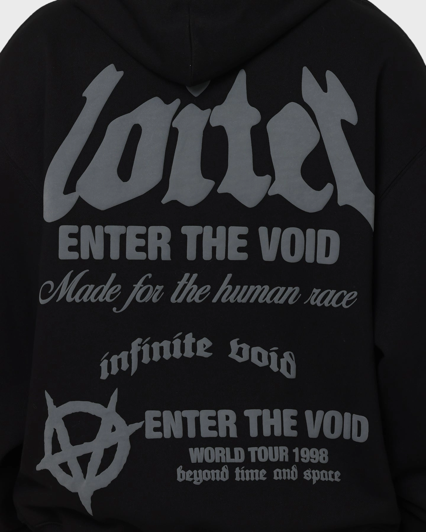 Loiter Void Multi Logo Hoodie Black/Charcoal Ergonomic Shoulder Panels Unstructured Shoulder Cut