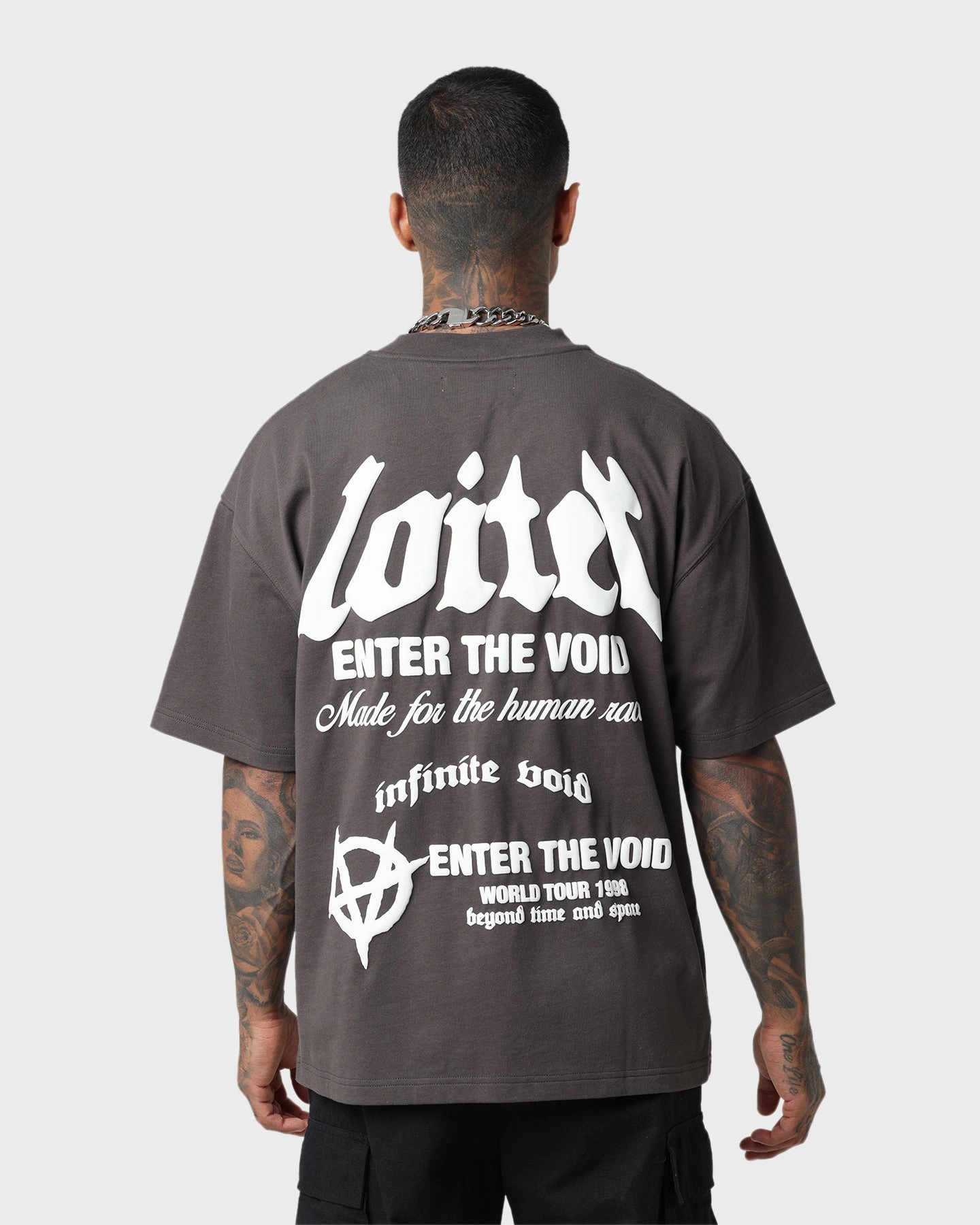 Perfect Comfort Easy Style Wear Loiter Void Multi Logo Vintage T-Shirt Charcoal