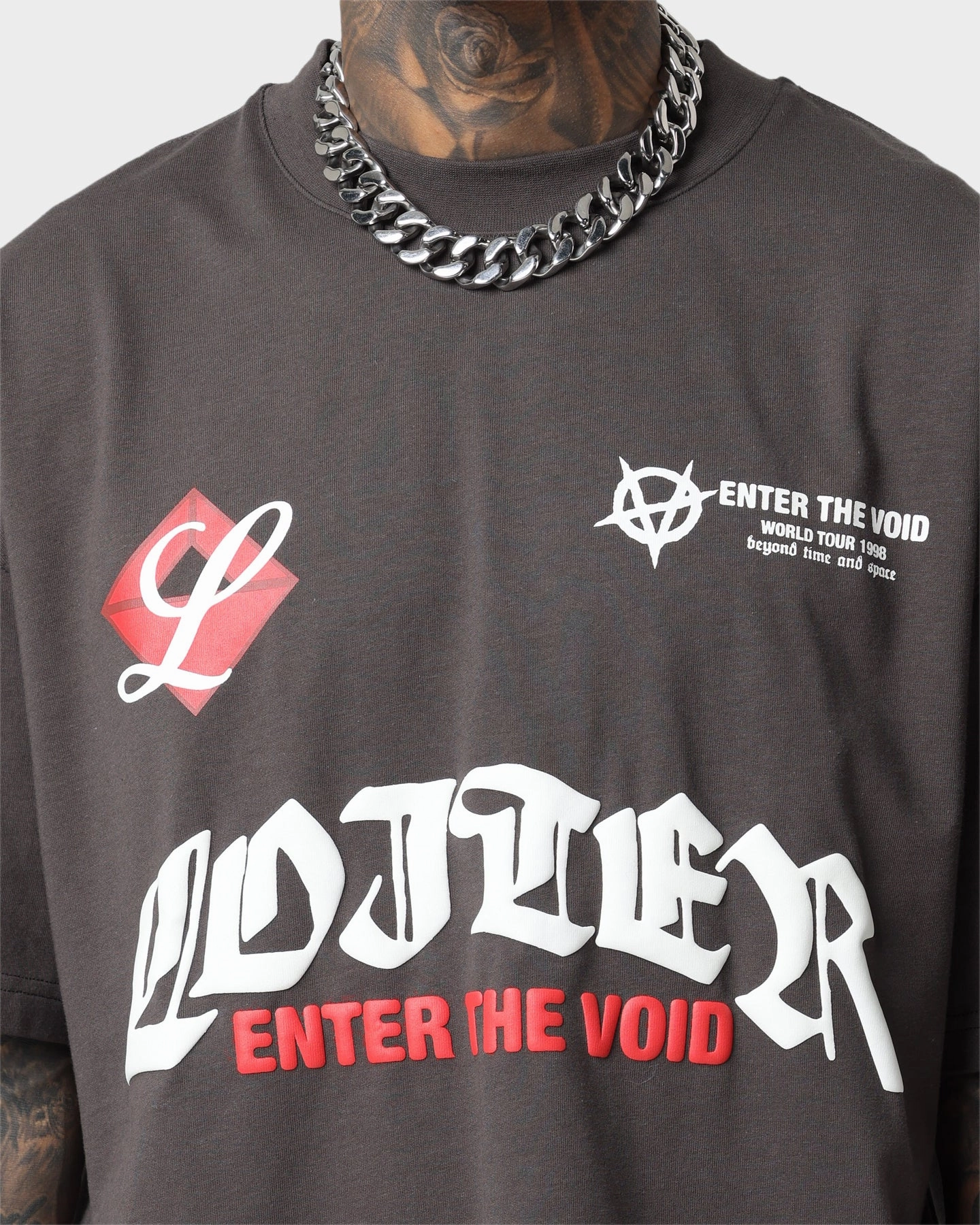 TearResistant Fabric Loiter Void Multi Logo Vintage T-Shirt Charcoal