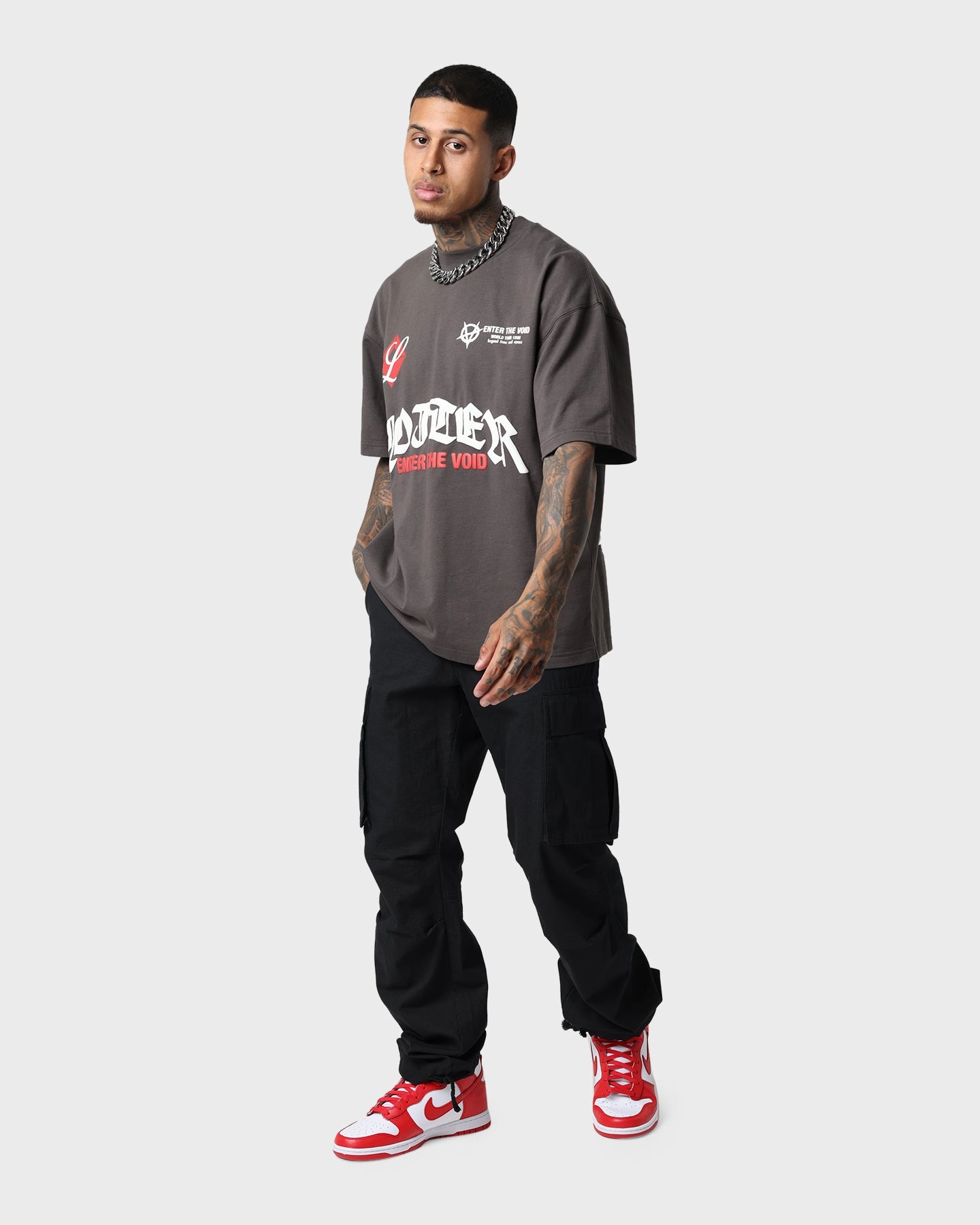 Durable Knit Structure Versatile Design Loiter Void Multi Logo Vintage T-Shirt Charcoal