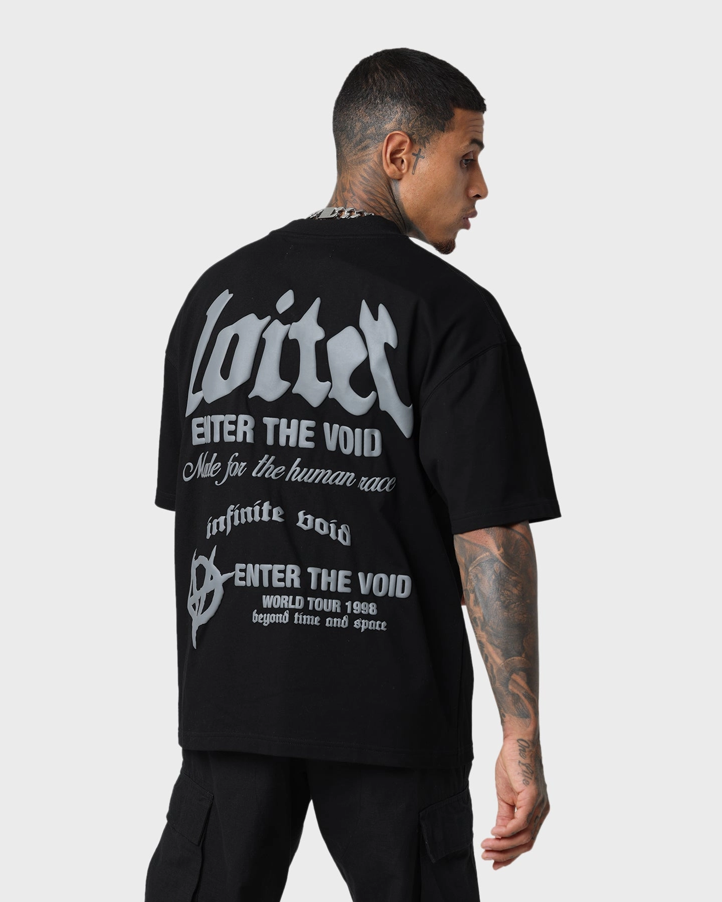 winter warmth Stretchable Loiter Void Multi Logo Vintage T-Shirt Vintage Black