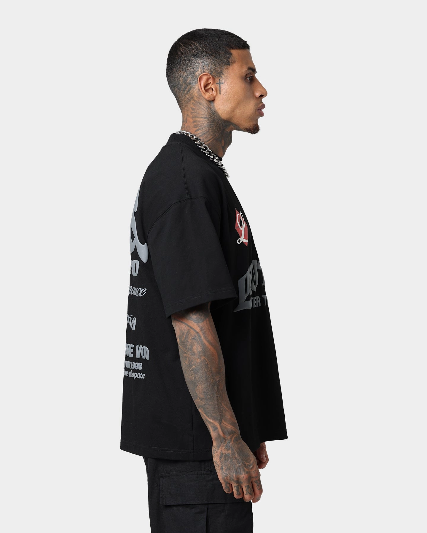 Modern Casual Loiter Void Multi Logo Vintage T-Shirt Vintage Black