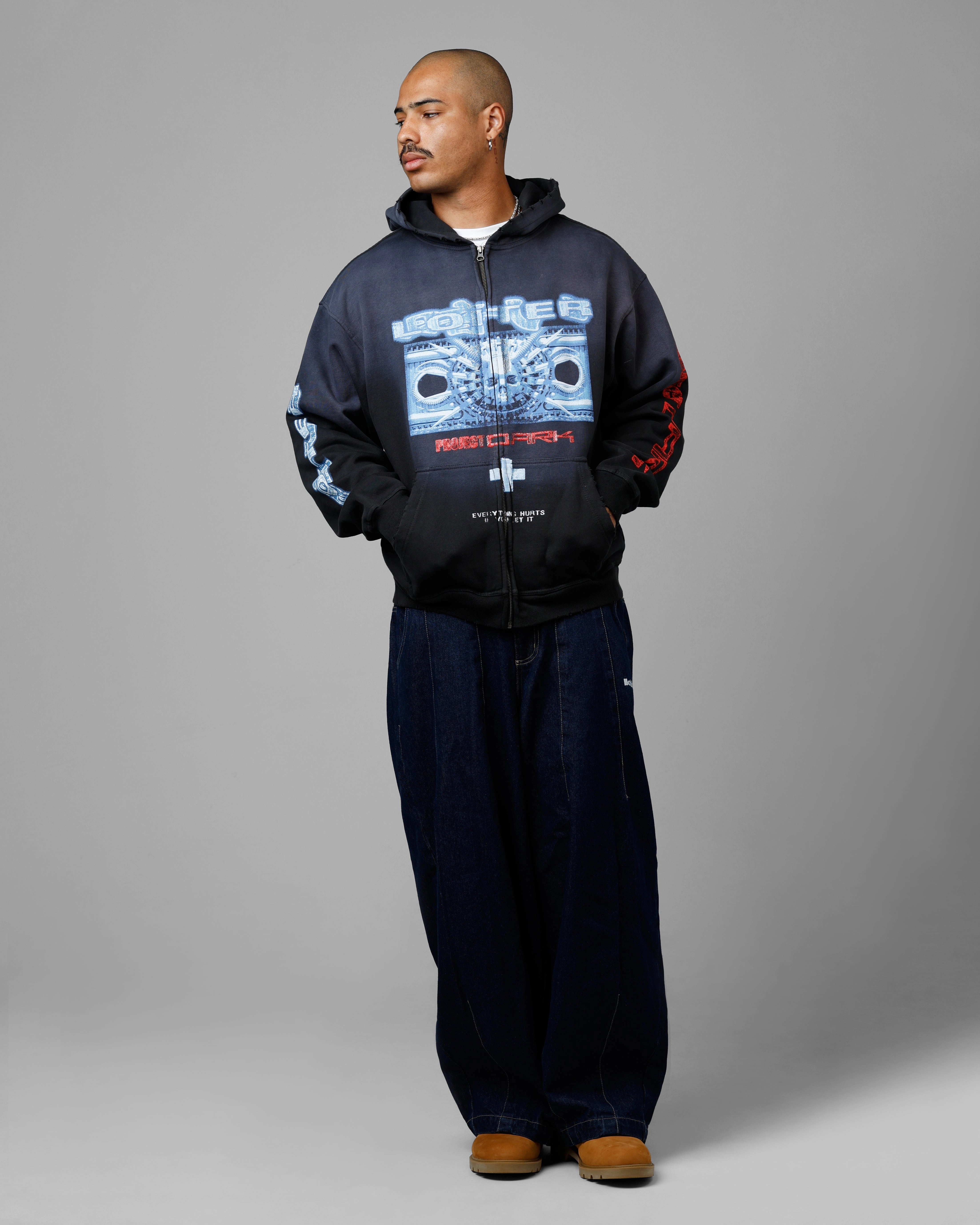 Loiter Void Zip Up Hoodie Washed Black Neutral Style
