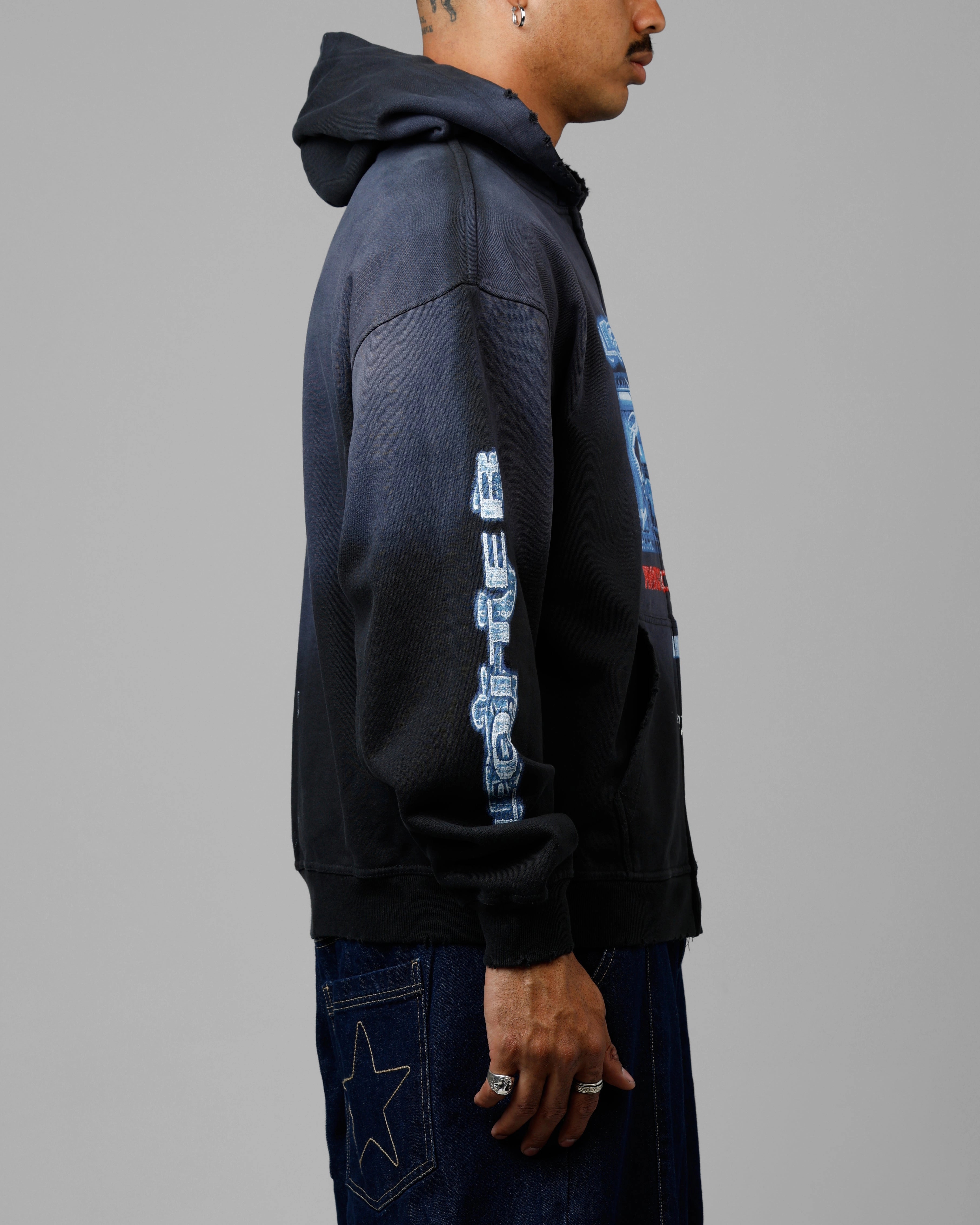 RipstopFabric Experiment Loiter Void Zip Up Hoodie Washed Black